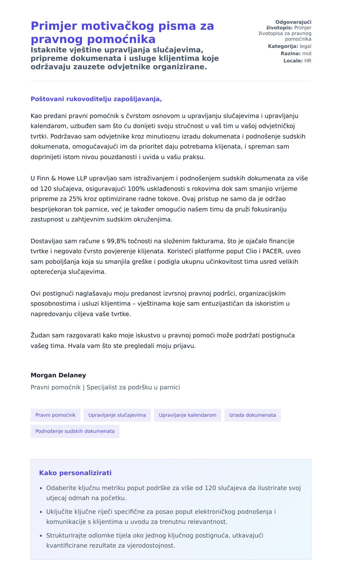 Pregled motivacijskog pisma za Primjer motivačkog pisma za pravnog pomoćnika