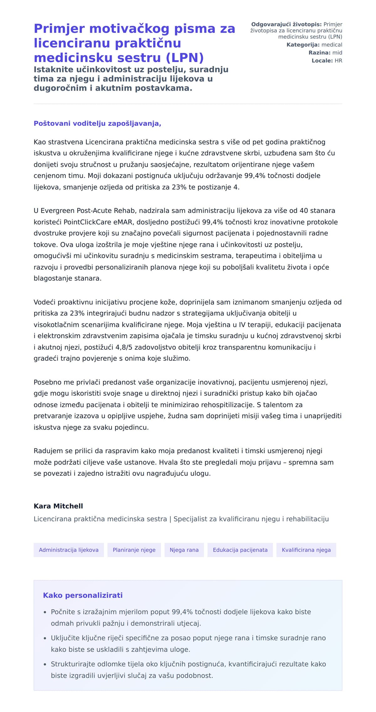 Pregled motivacijskog pisma za Primjer motivačkog pisma za licenciranu praktičnu medicinsku sestru (LPN)