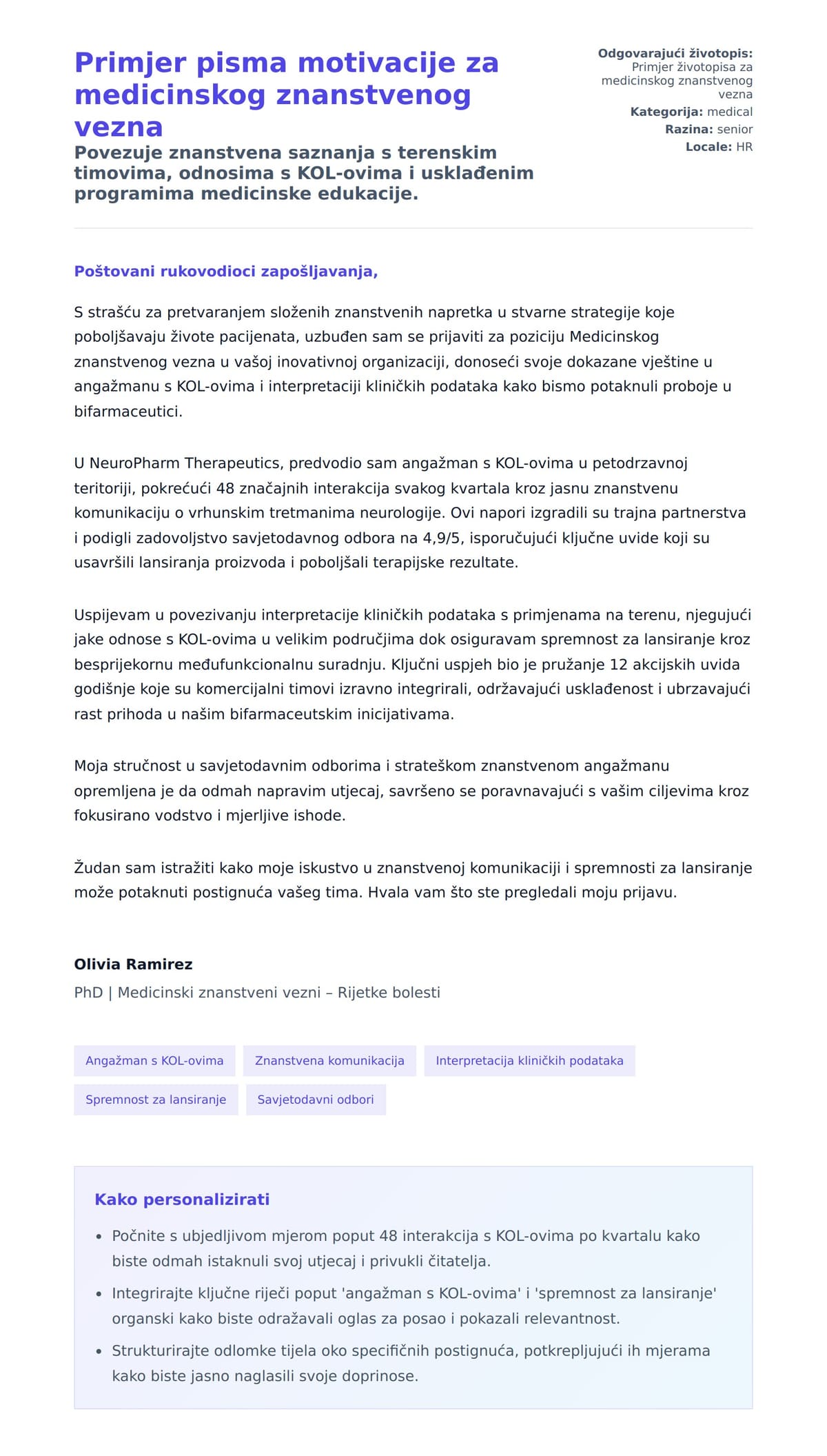 Pregled motivacijskog pisma za Primjer pisma motivacije za medicinskog znanstvenog vezna