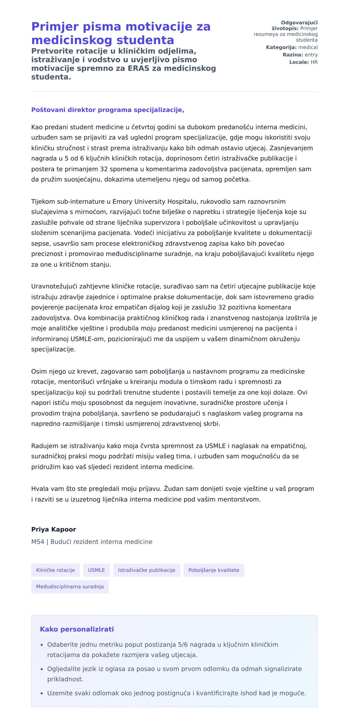 Pregled motivacijskog pisma za Primjer pisma motivacije za medicinskog studenta
