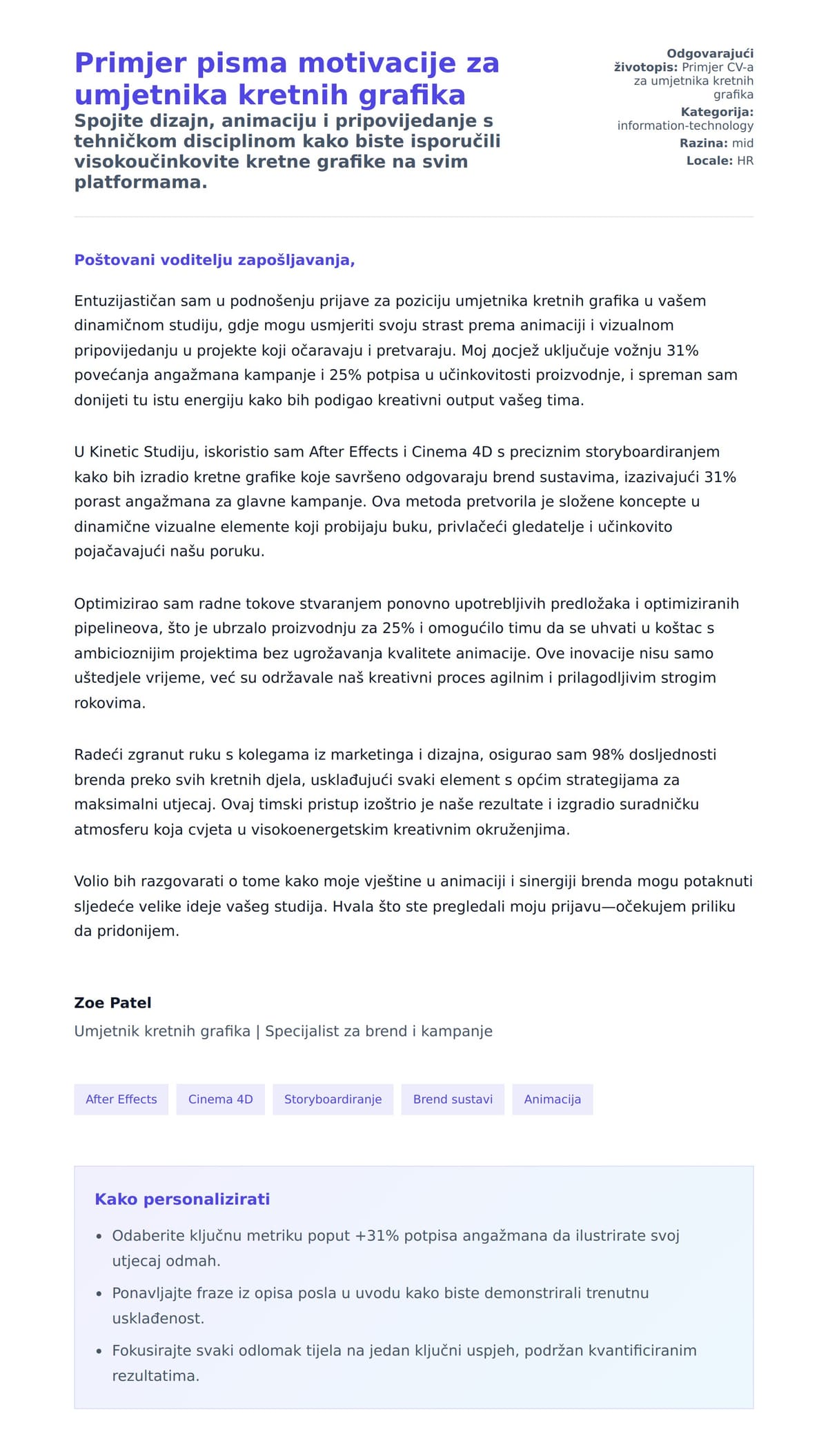 Pregled motivacijskog pisma za Primjer pisma motivacije za umjetnika kretnih grafika