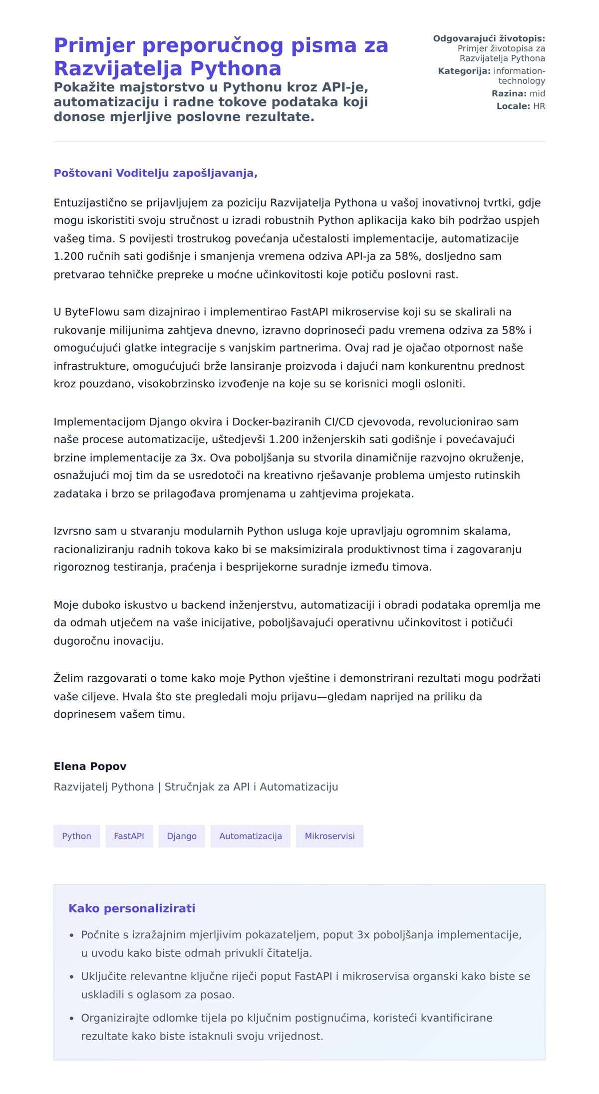 Pregled motivacijskog pisma za Primjer preporučnog pisma za Razvijatelja Pythona