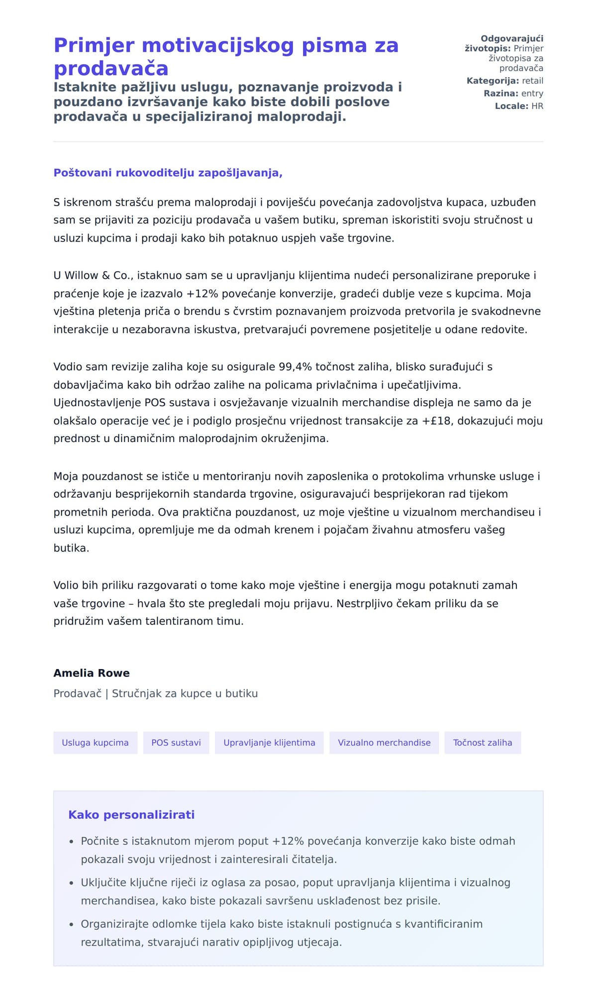 Pregled motivacijskog pisma za Primjer motivacijskog pisma za prodavača
