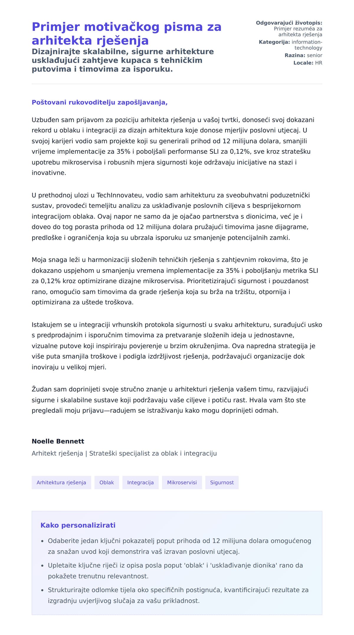 Pregled motivacijskog pisma za Primjer motivačkog pisma za arhitekta rješenja