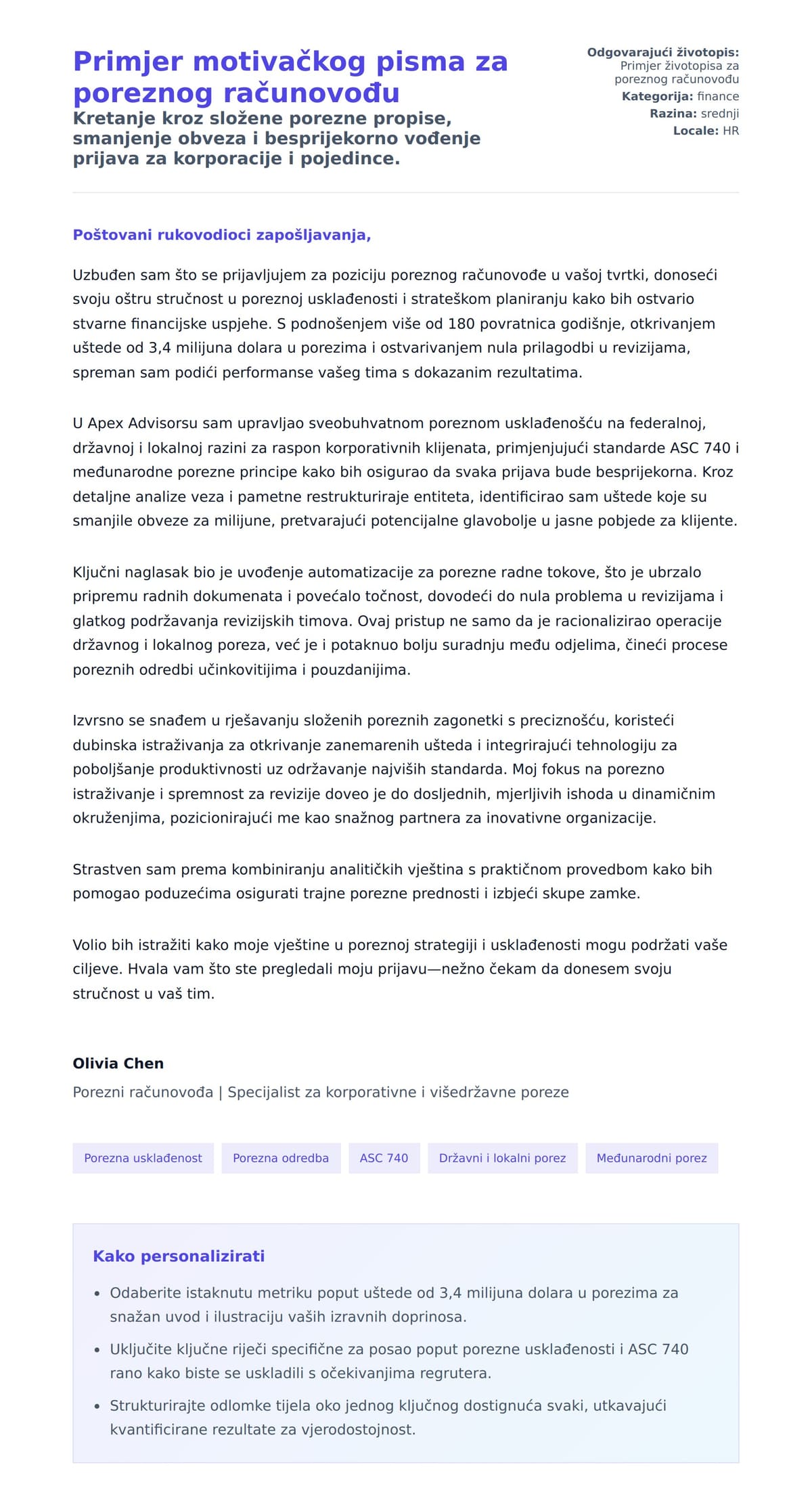 Pregled motivacijskog pisma za Primjer motivačkog pisma za poreznog računovođu