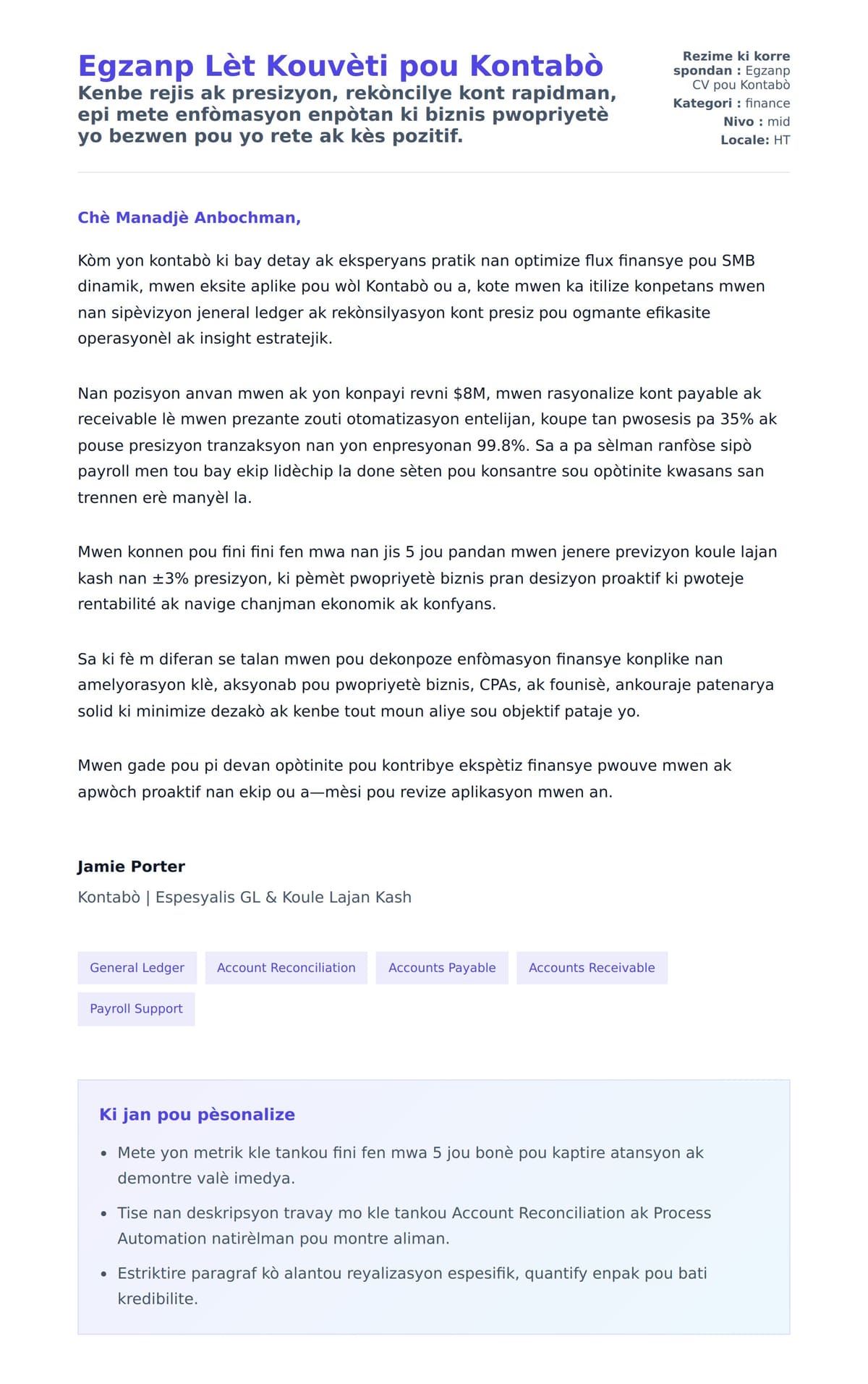 Premye apèsi lèt kouvèti pou Egzanp Lèt Kouvèti pou Kontabò