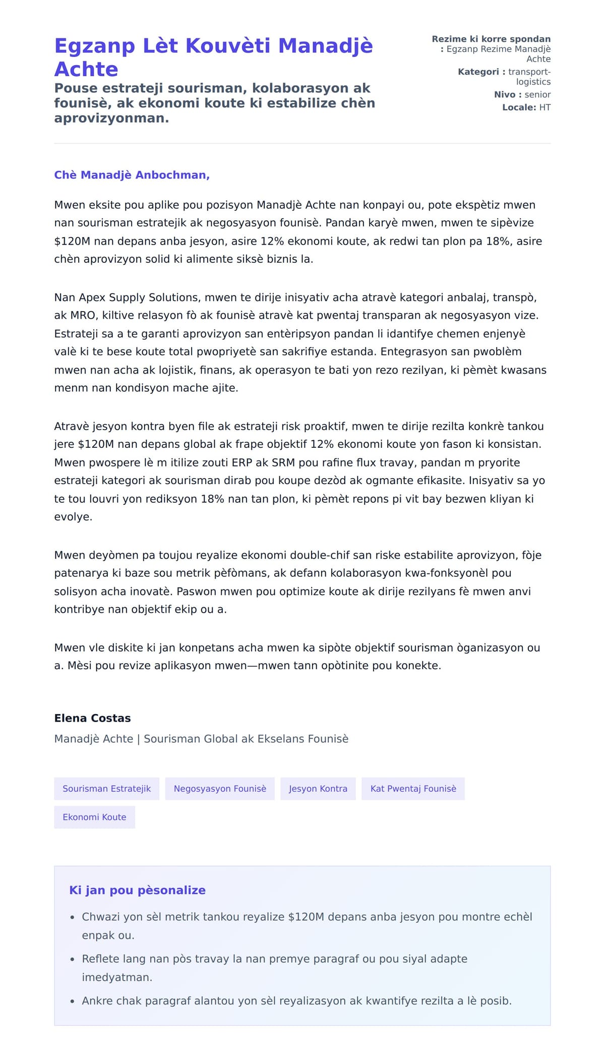 Premye apèsi lèt kouvèti pou Egzanp Lèt Kouvèti Manadjè Achte