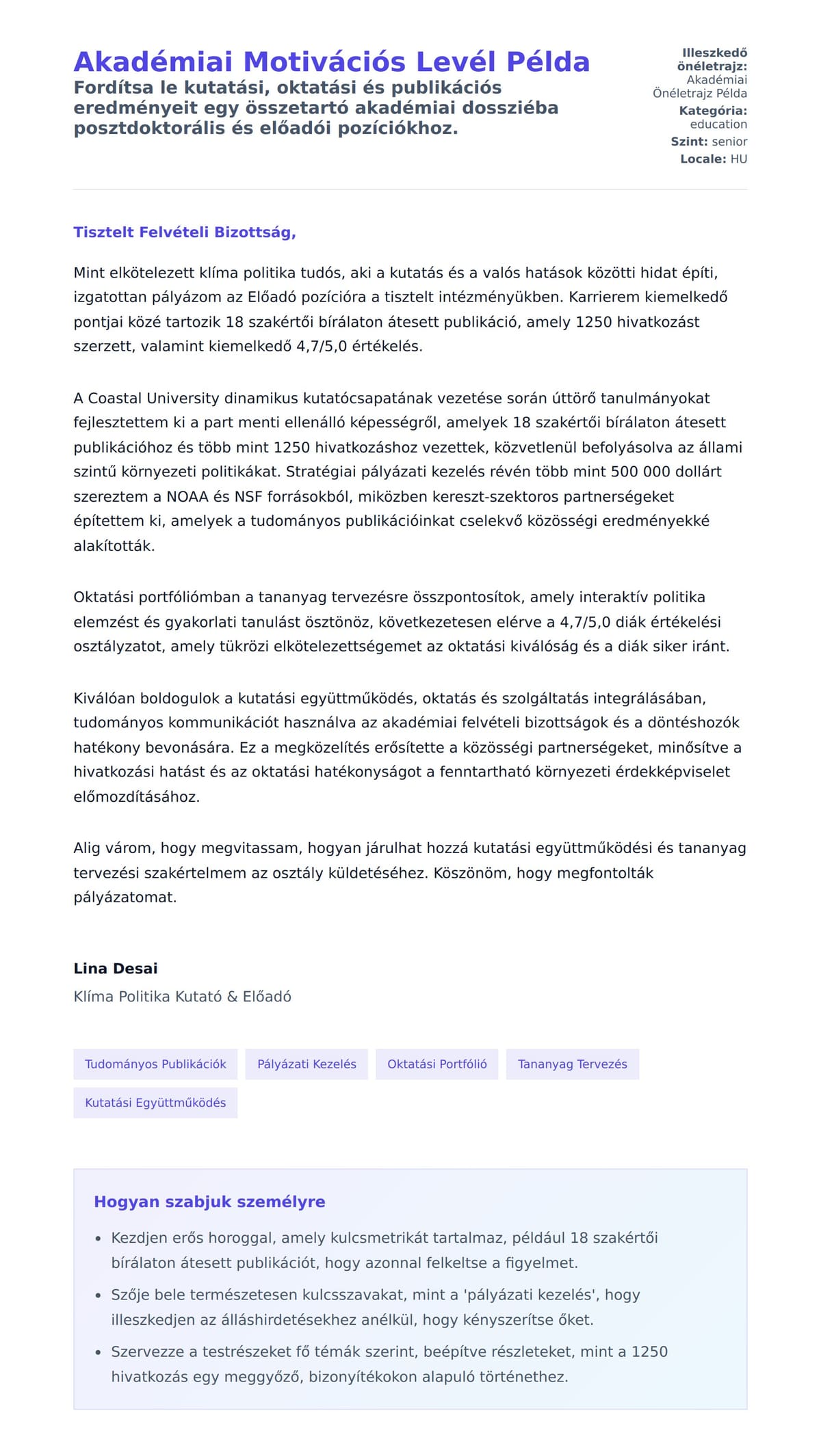 Kísérőlevél előnézet Akadémiai Motivációs Levél Példa számára