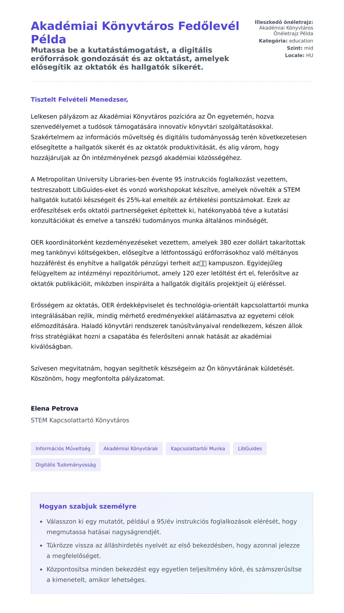 Kísérőlevél előnézet Akadémiai Könyvtáros Fedőlevél Példa számára