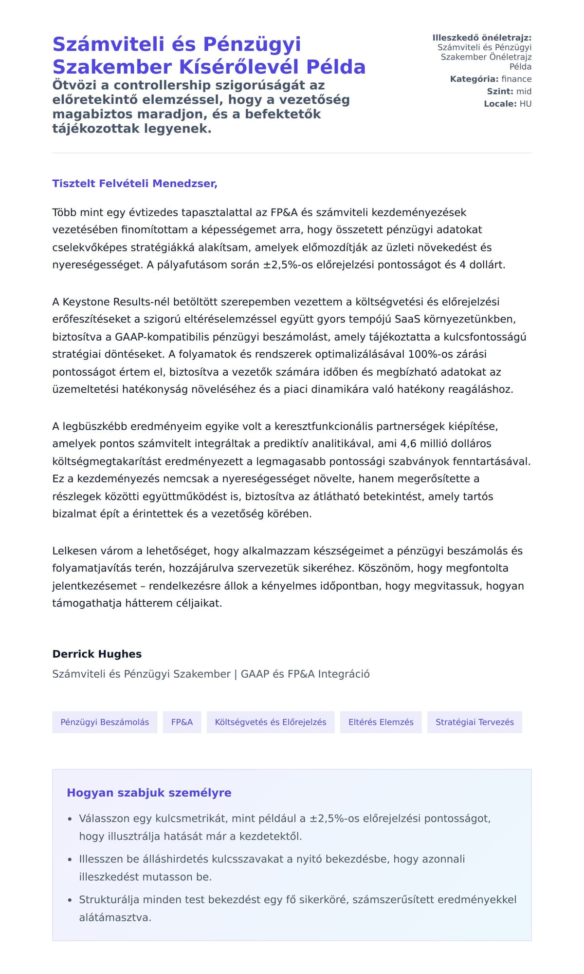 Kísérőlevél előnézet Számviteli és Pénzügyi Szakember Kísérőlevél Példa számára