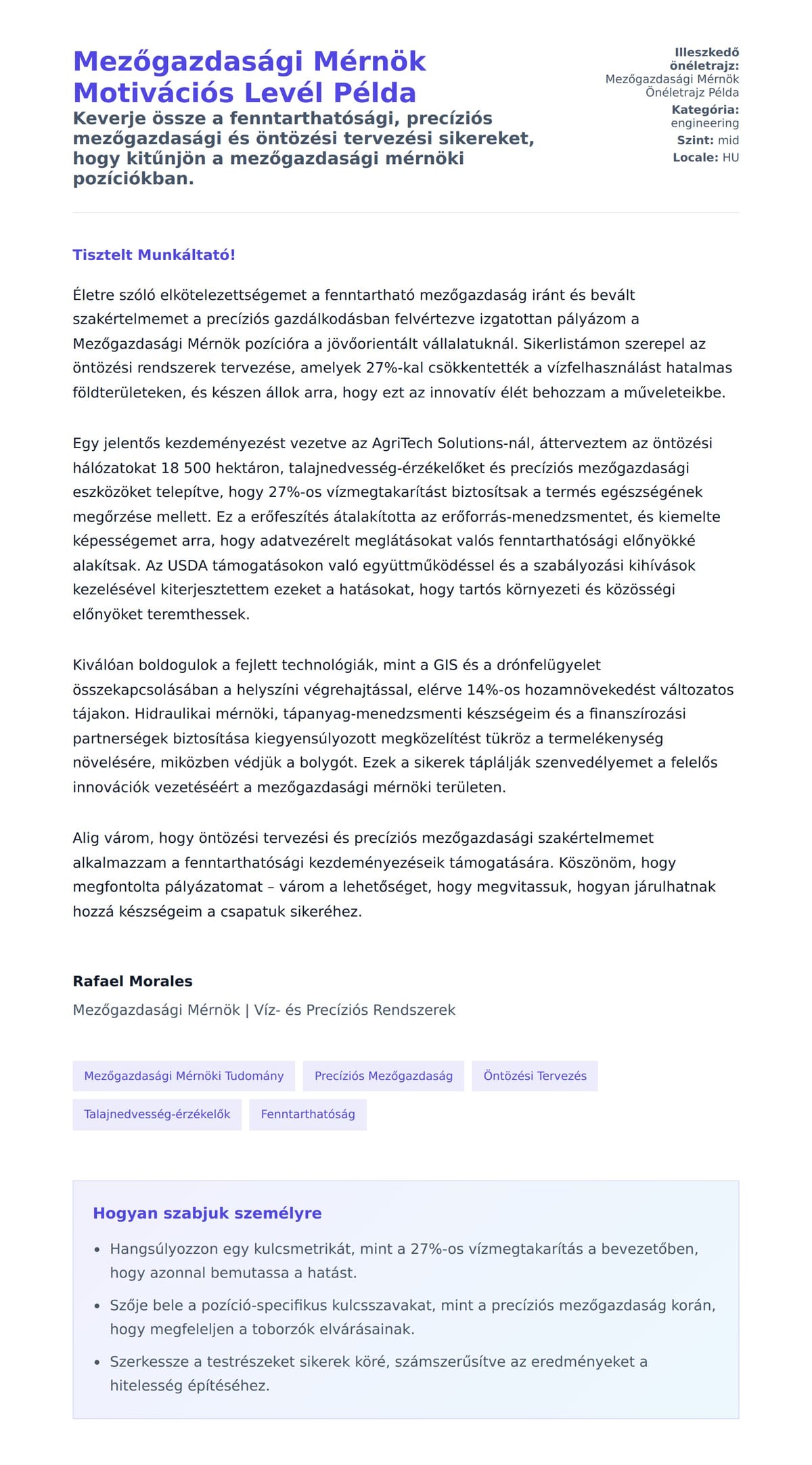 Kísérőlevél előnézet Mezőgazdasági Mérnök Motivációs Levél Példa számára