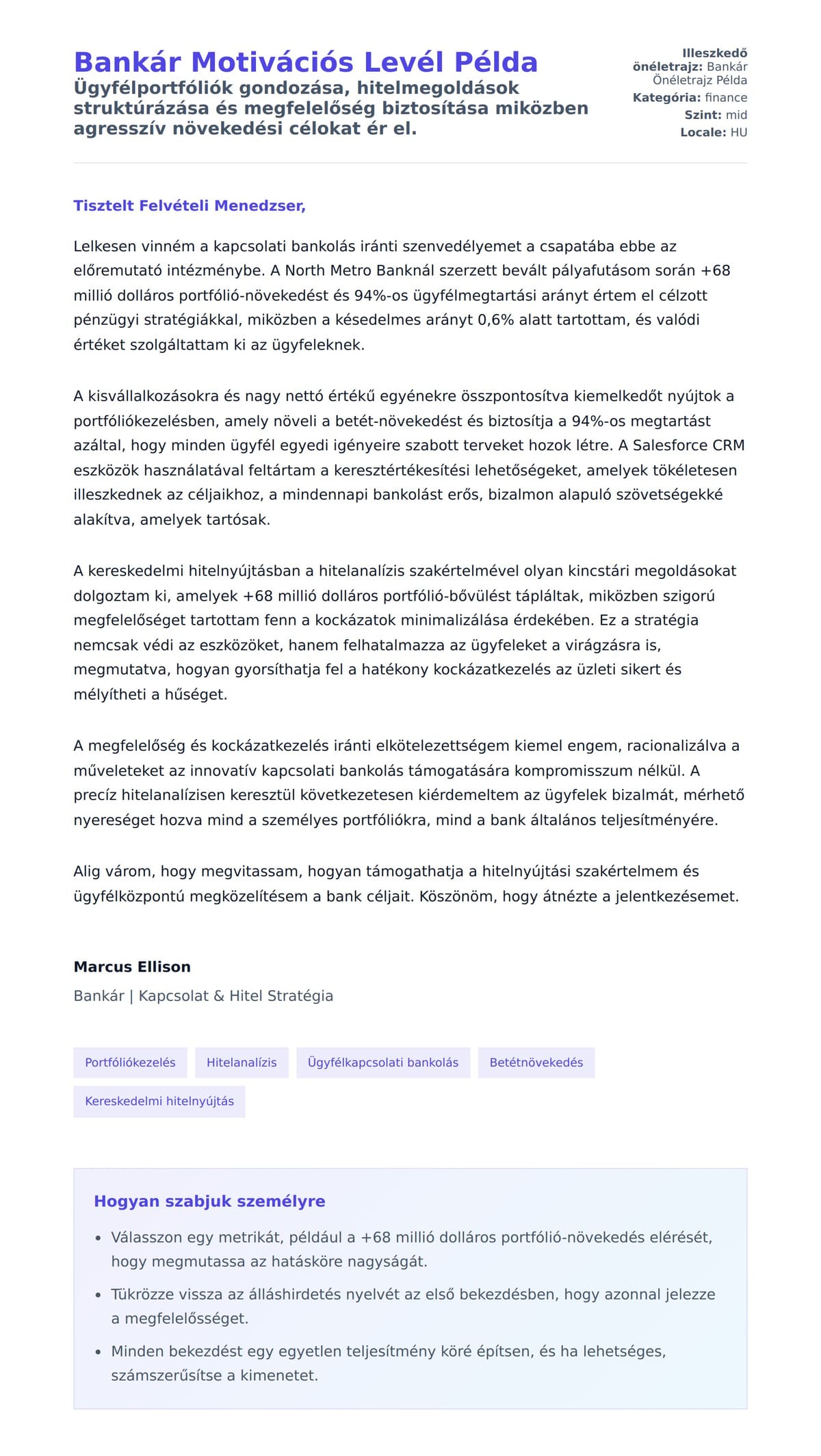 Kísérőlevél előnézet Bankár Motivációs Levél Példa számára