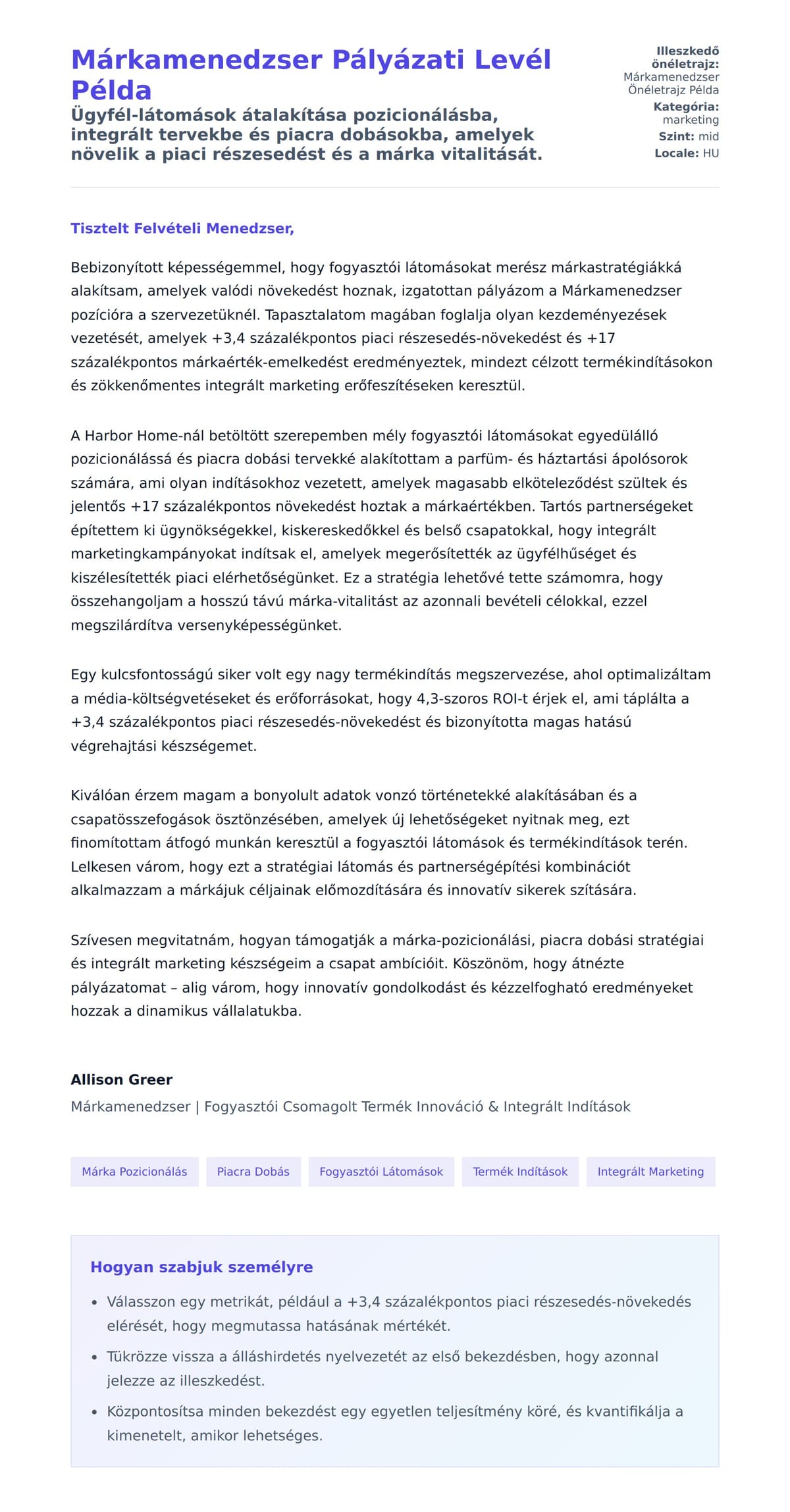 Kísérőlevél előnézet Márkamenedzser Pályázati Levél Példa számára