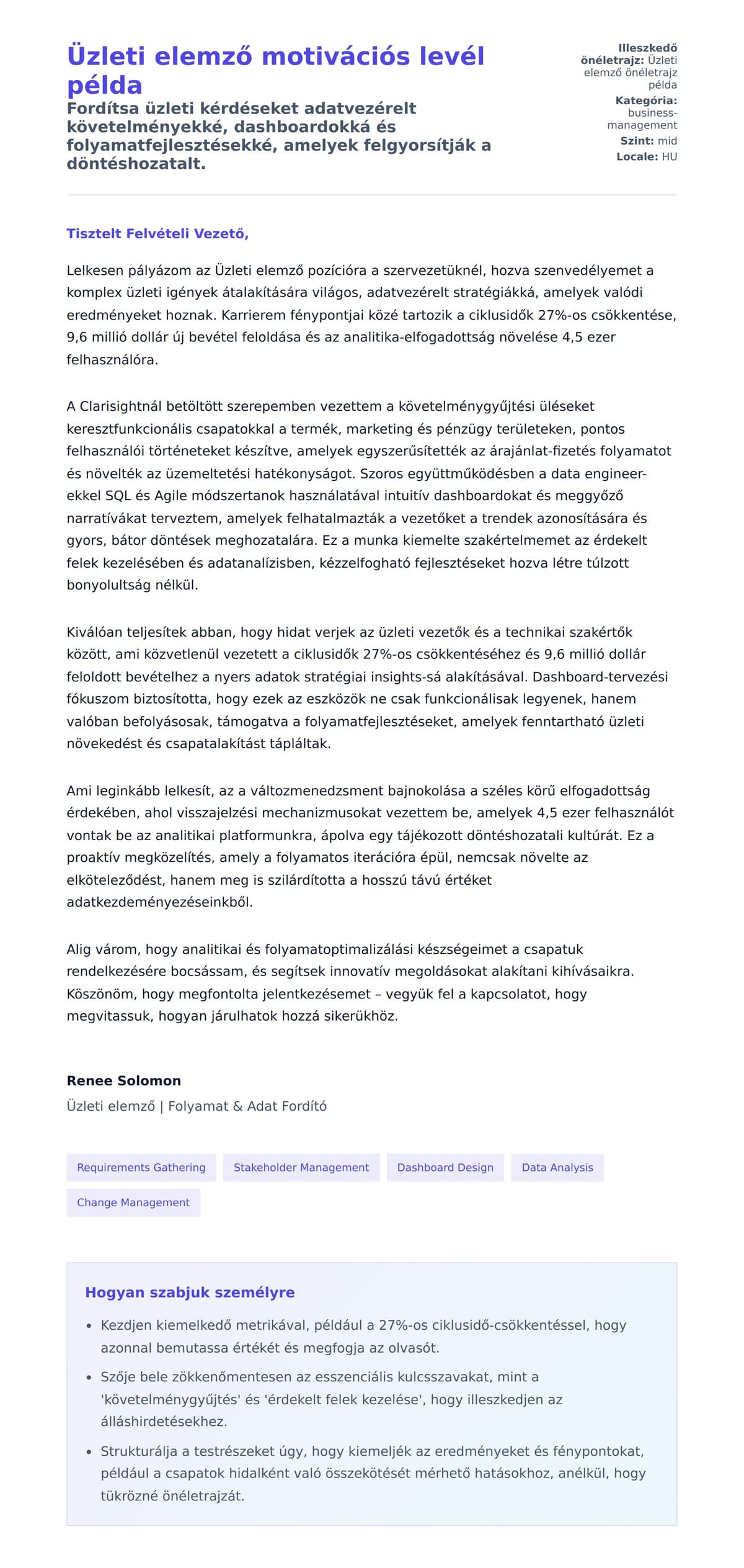 Kísérőlevél előnézet Üzleti elemző motivációs levél példa számára