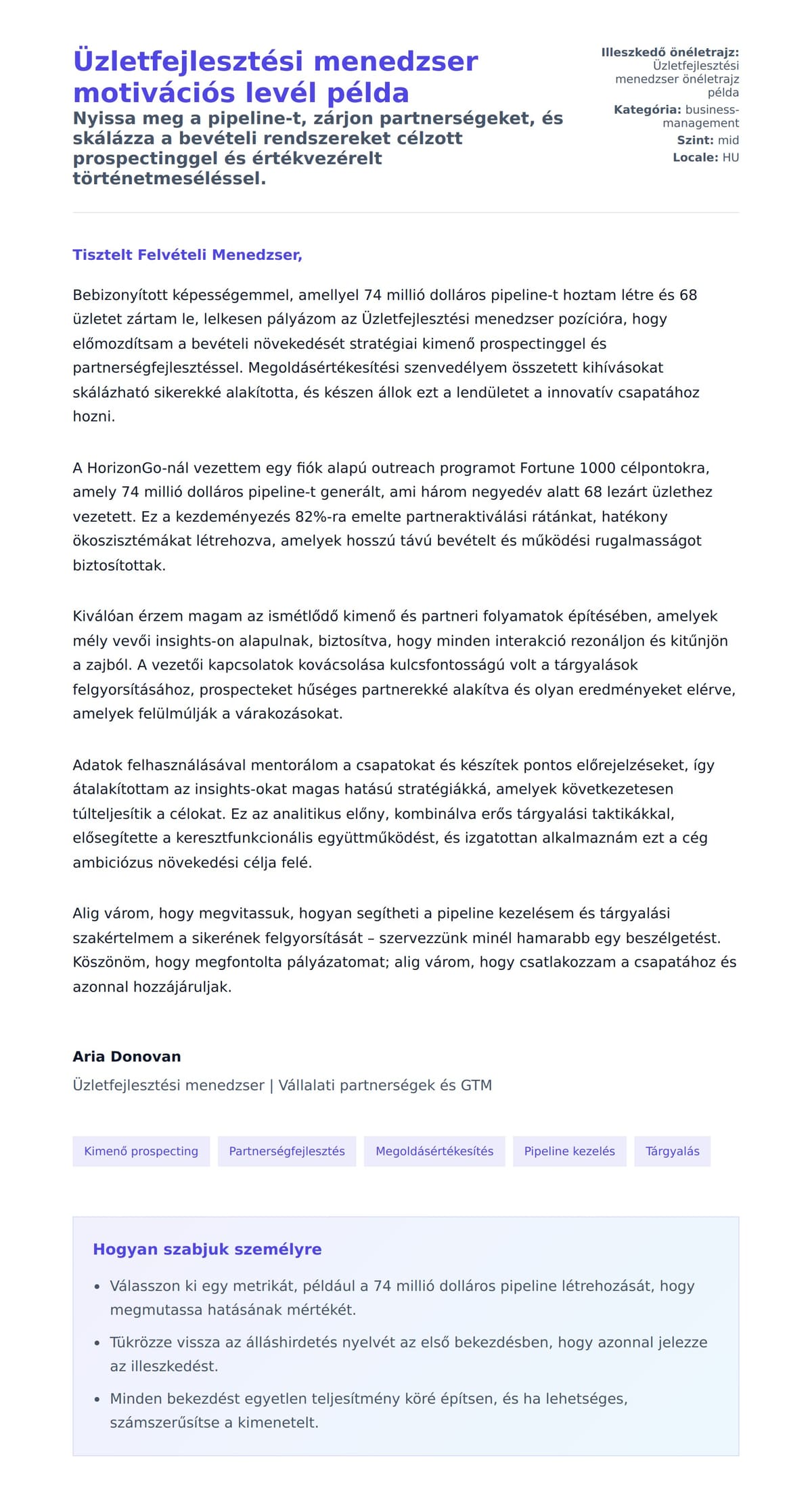 Kísérőlevél előnézet Üzletfejlesztési menedzser motivációs levél példa számára