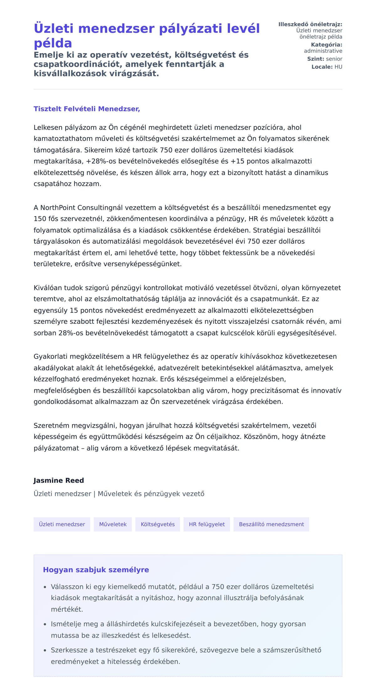 Kísérőlevél előnézet Üzleti menedzser pályázati levél példa számára