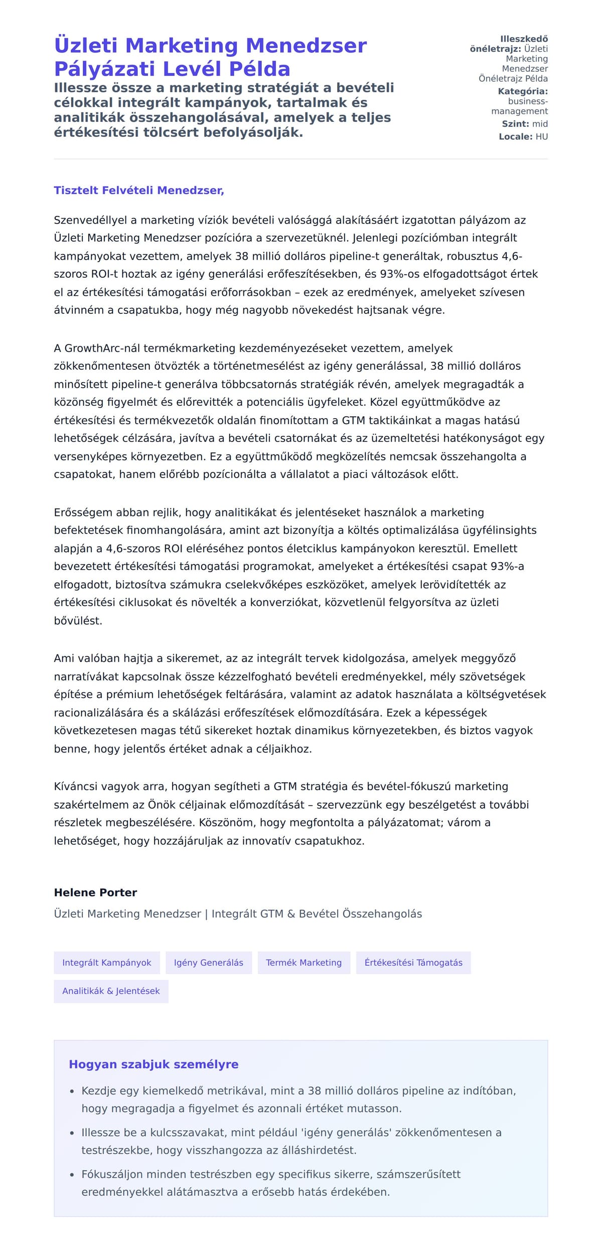 Kísérőlevél előnézet Üzleti Marketing Menedzser Pályázati Levél Példa számára