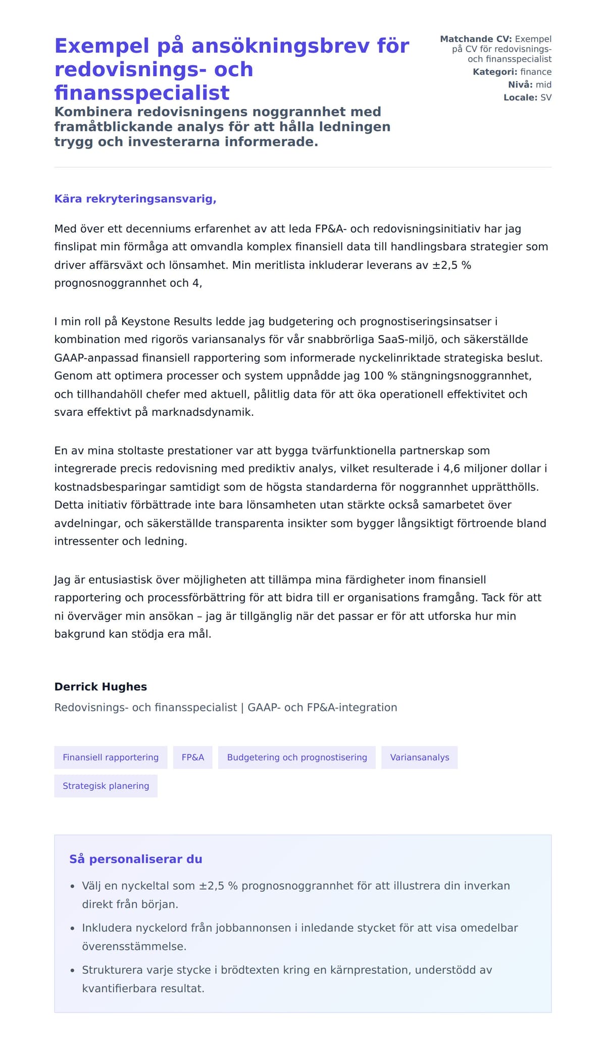 Förhandsgranskning av motivationsbrev för Exempel på ansökningsbrev för redovisnings- och finansspecialist