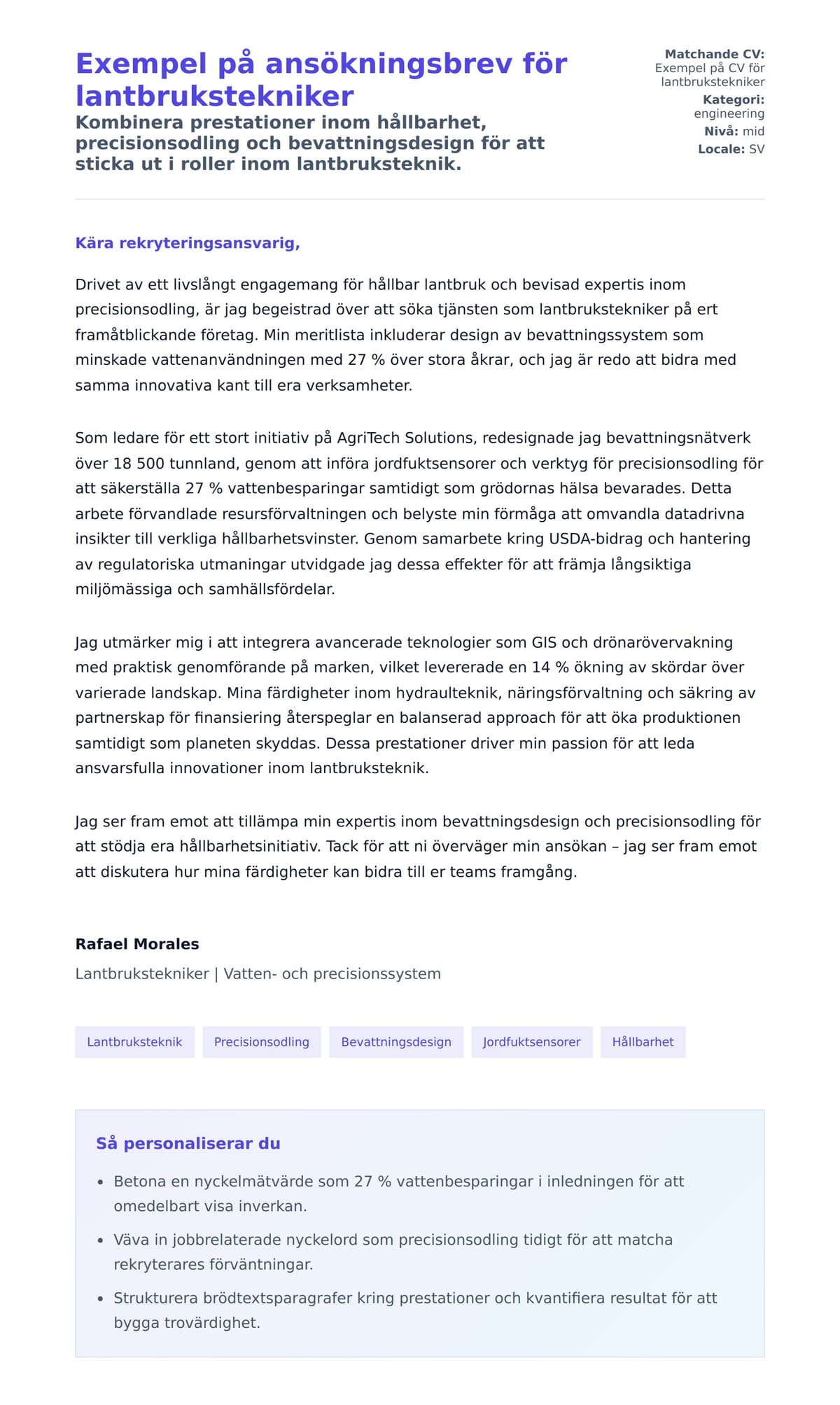 Förhandsgranskning av motivationsbrev för Exempel på ansökningsbrev för lantbrukstekniker