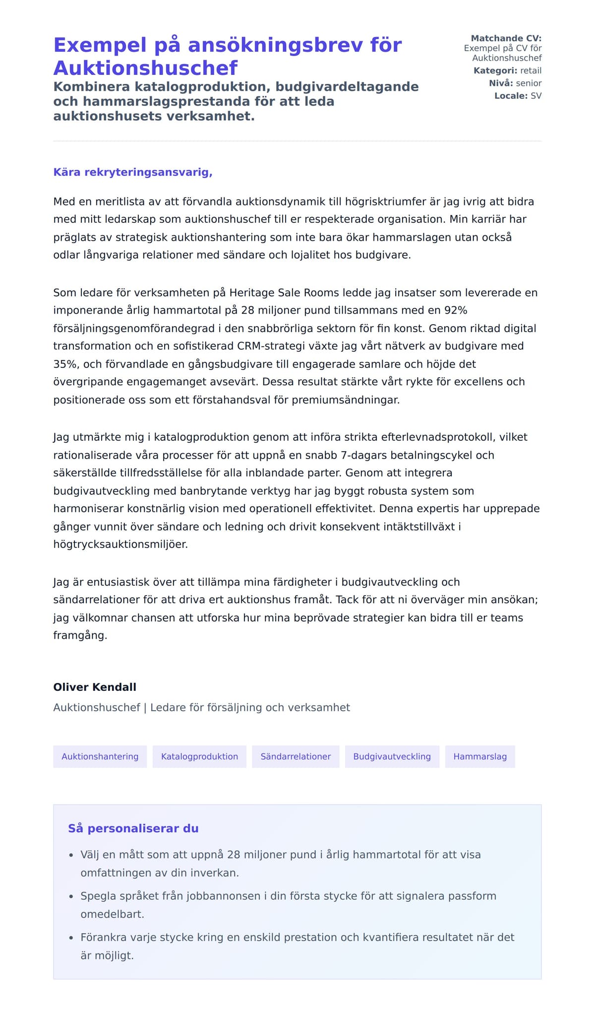 Förhandsgranskning av motivationsbrev för Exempel på ansökningsbrev för Auktionshuschef