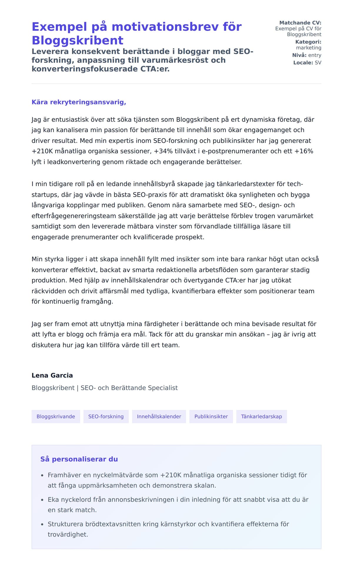 Förhandsgranskning av motivationsbrev för Exempel på motivationsbrev för Bloggskribent