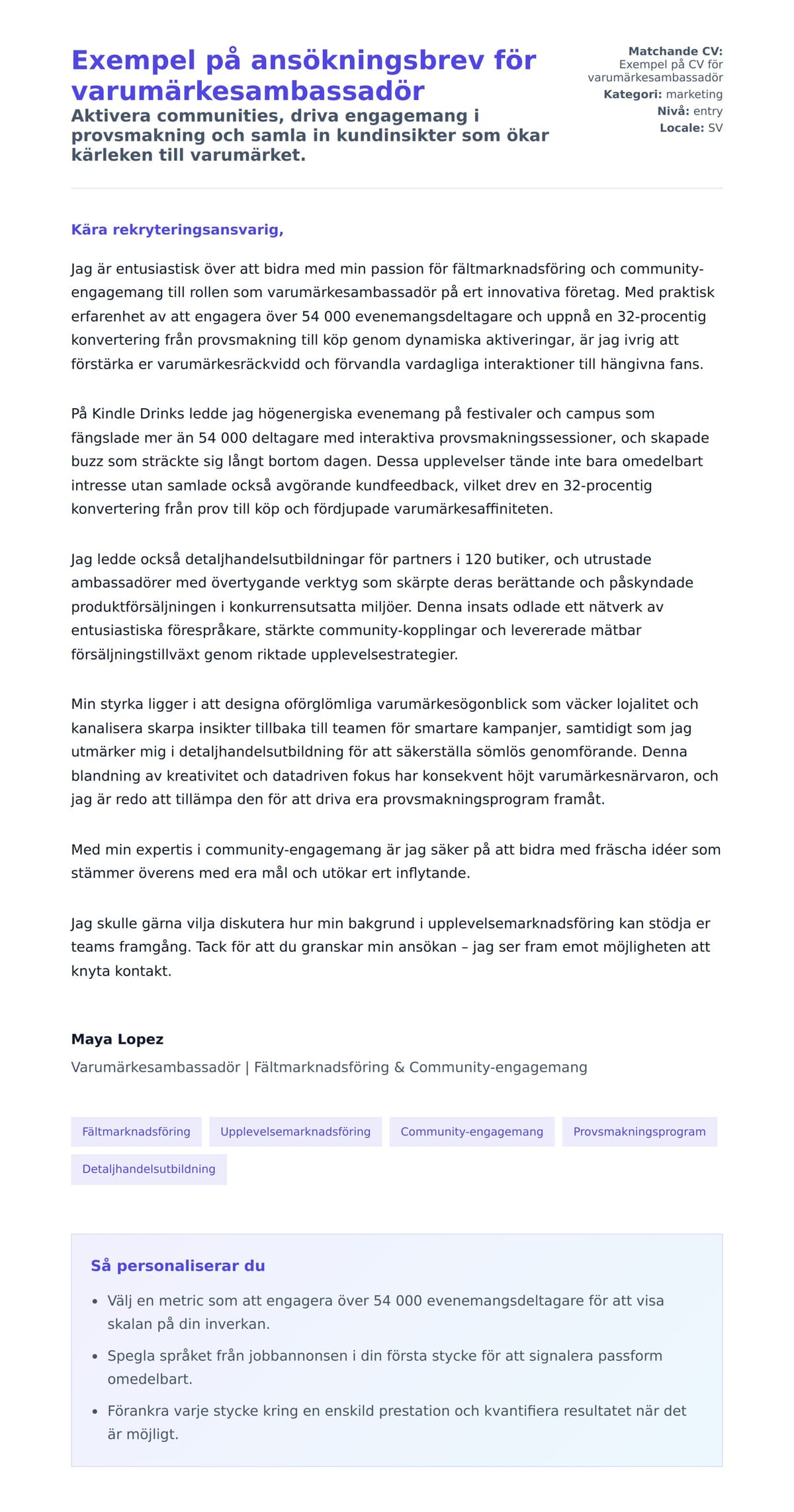 Förhandsgranskning av motivationsbrev för Exempel på ansökningsbrev för varumärkesambassadör