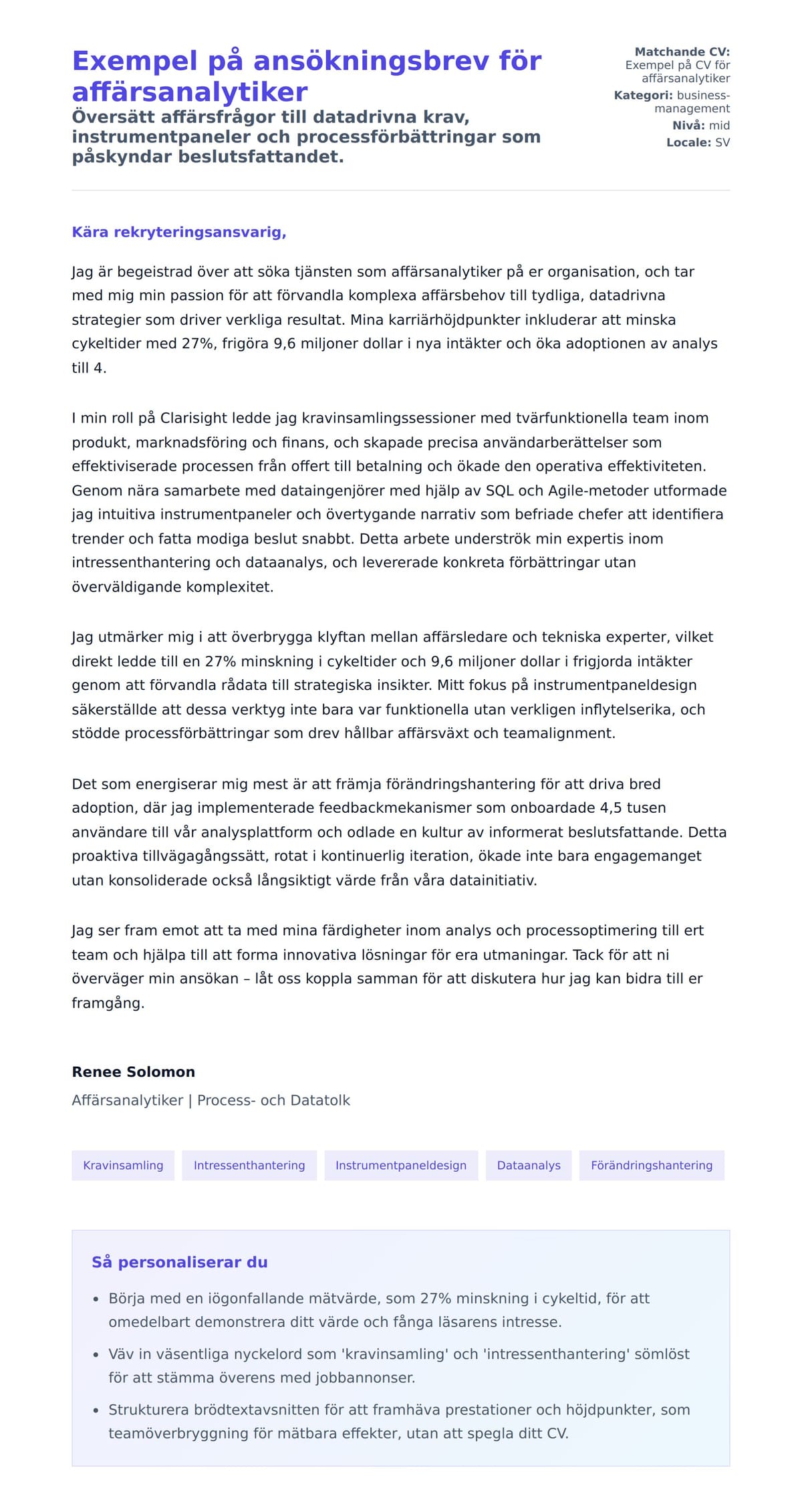 Förhandsgranskning av motivationsbrev för Exempel på ansökningsbrev för affärsanalytiker