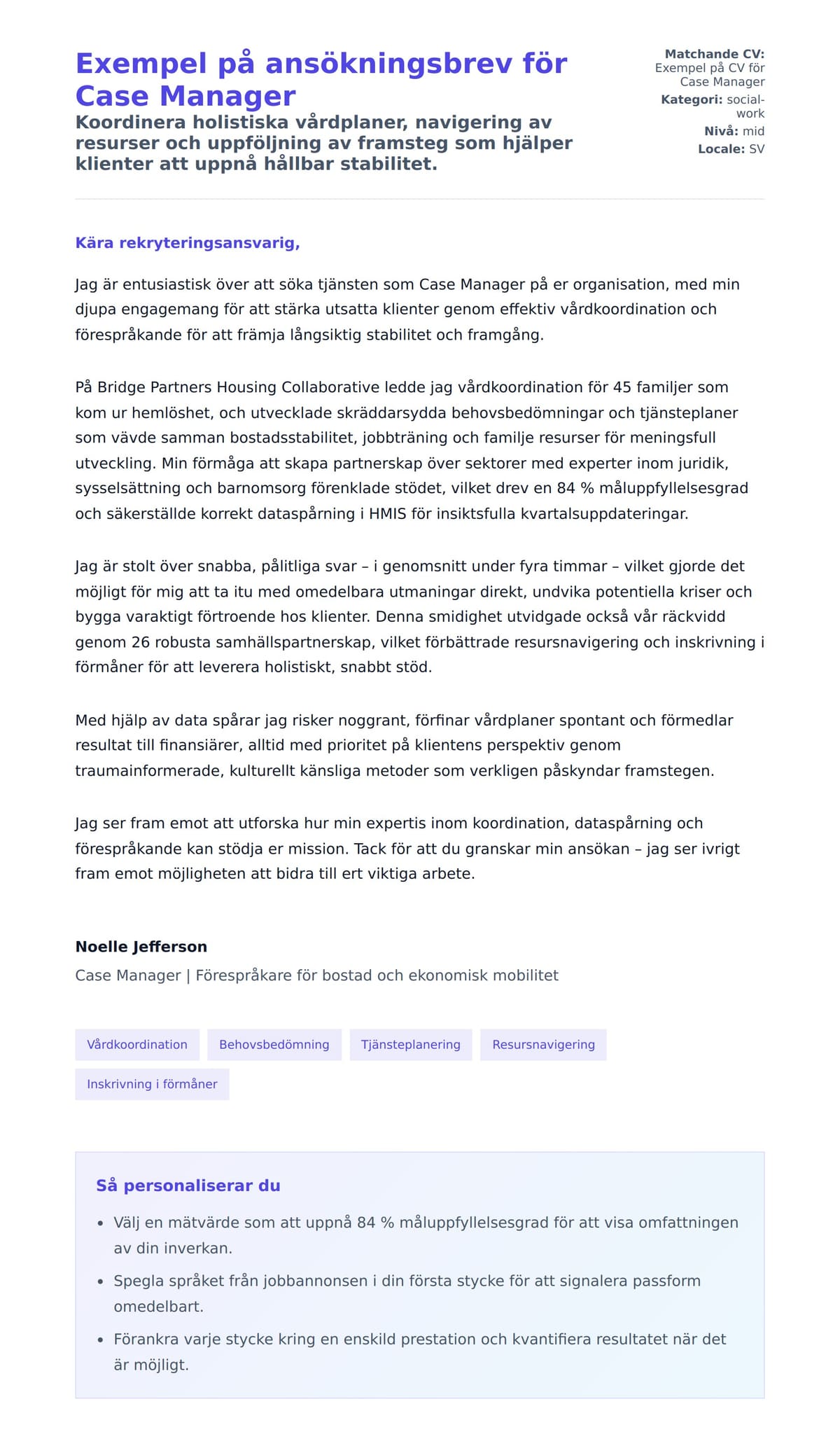 Förhandsgranskning av motivationsbrev för Exempel på ansökningsbrev för Case Manager