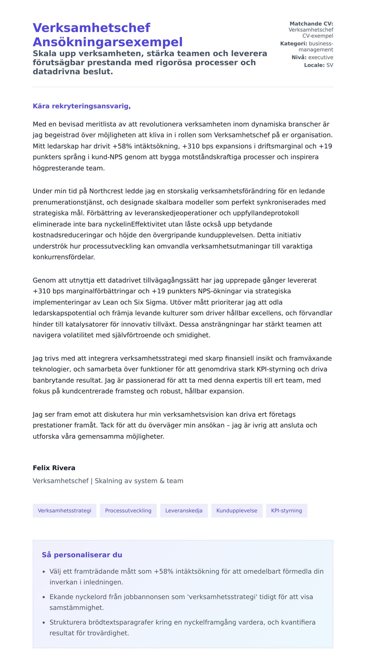 Förhandsgranskning av motivationsbrev för Verksamhetschef Ansökningarsexempel