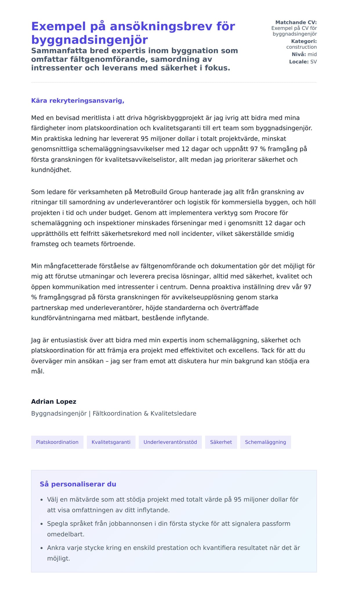 Förhandsgranskning av motivationsbrev för Exempel på ansökningsbrev för byggnadsingenjör