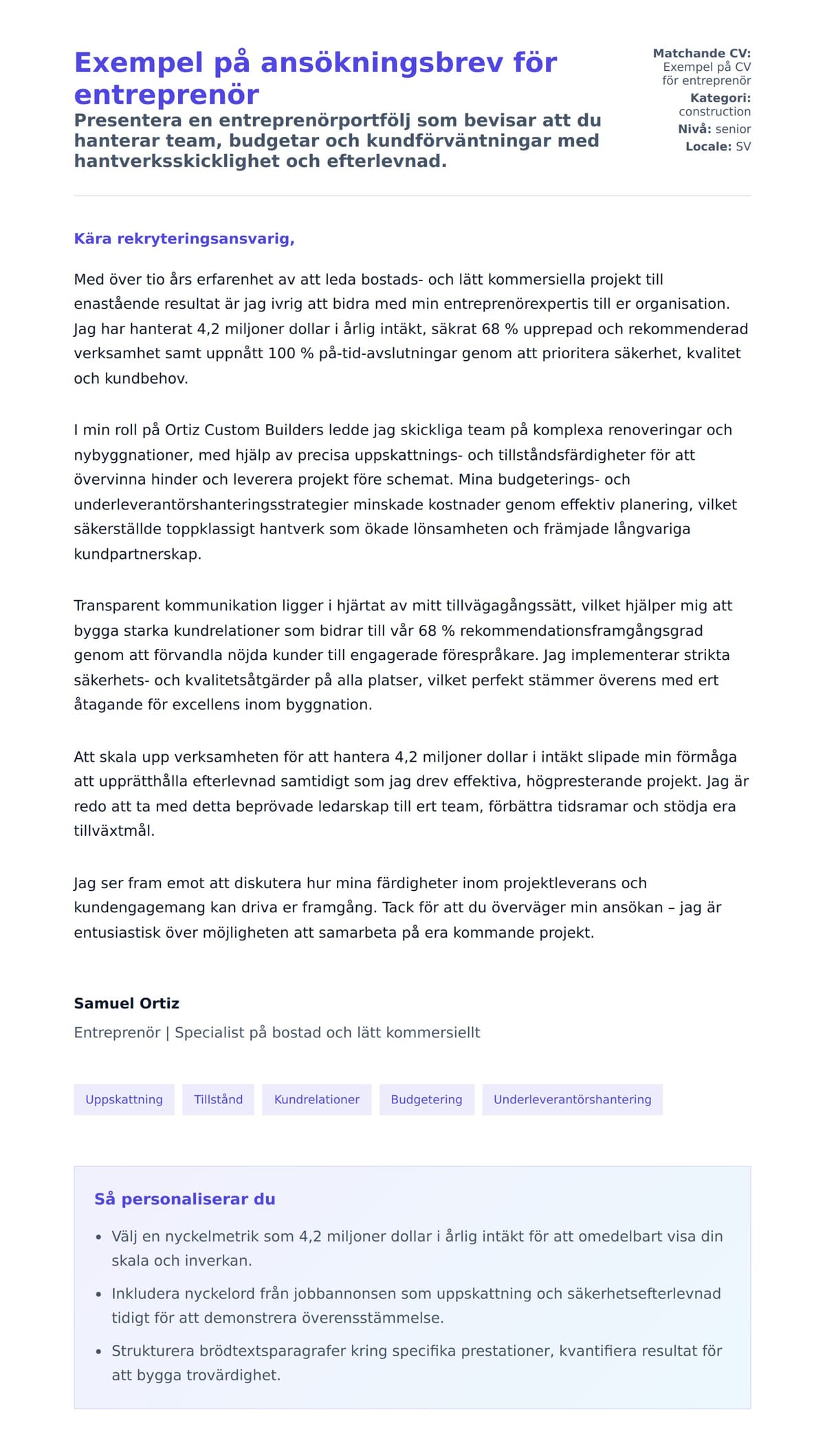 Förhandsgranskning av motivationsbrev för Exempel på ansökningsbrev för entreprenör