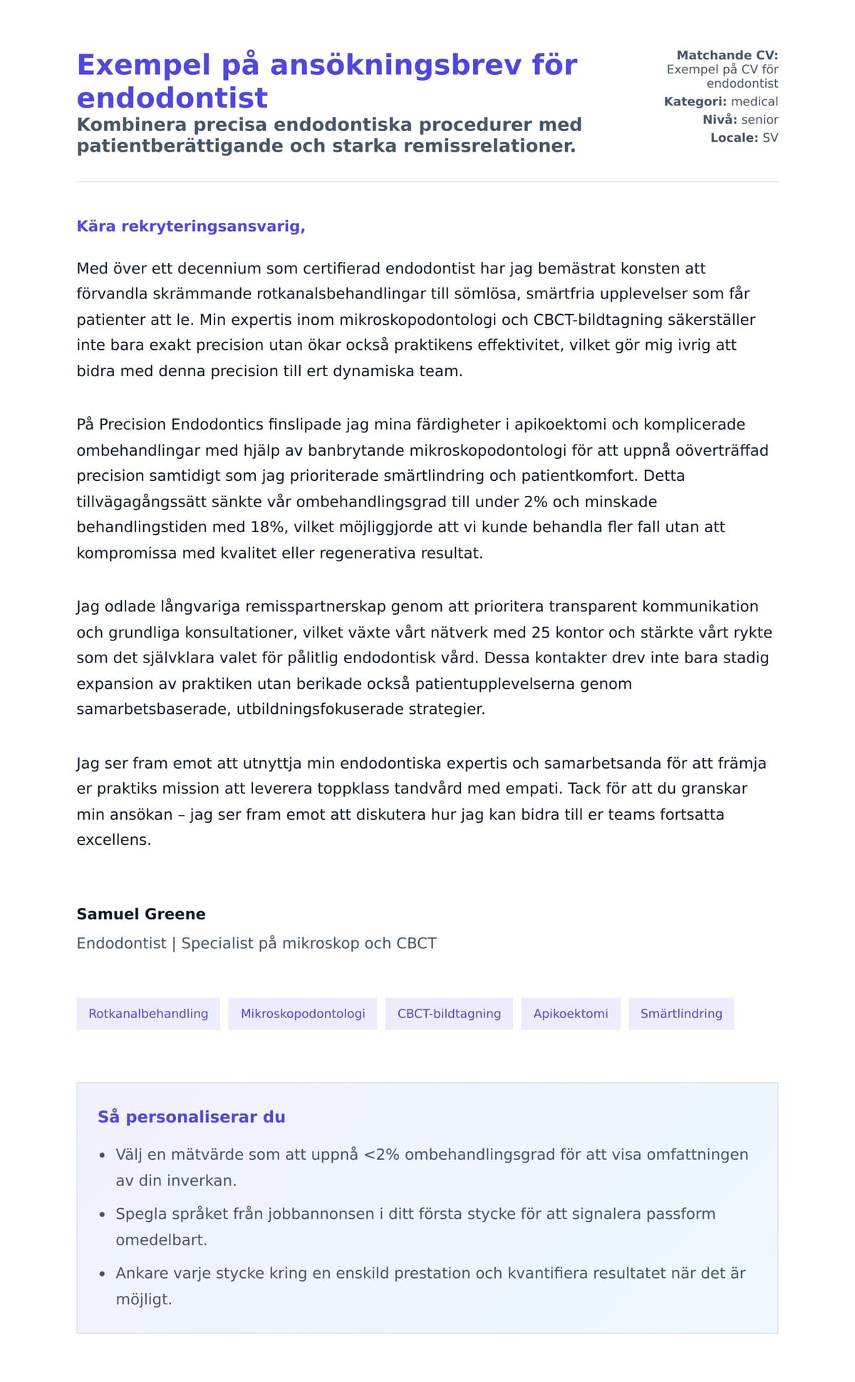 Förhandsgranskning av motivationsbrev för Exempel på ansökningsbrev för endodontist