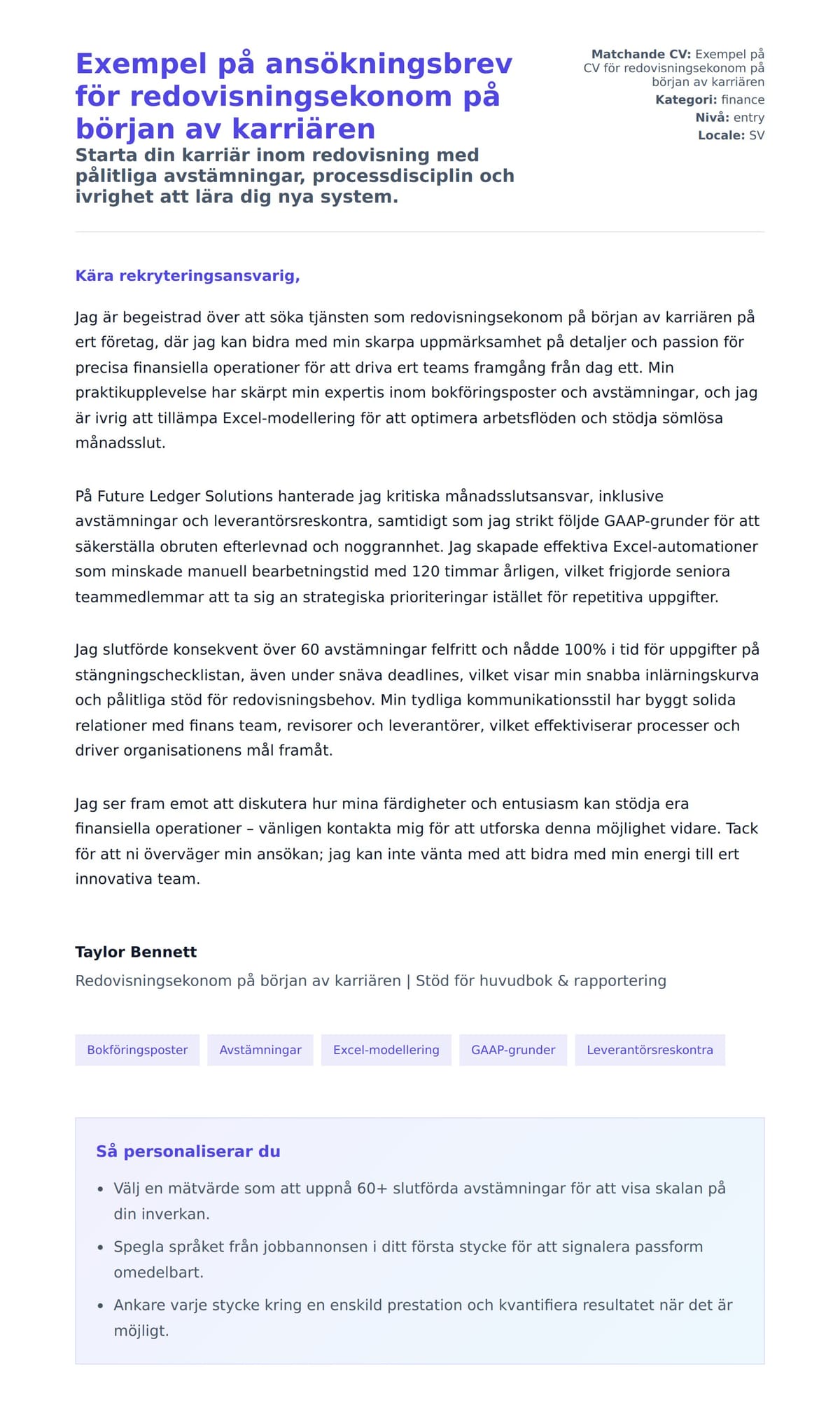 Förhandsgranskning av motivationsbrev för Exempel på ansökningsbrev för redovisningsekonom på början av karriären