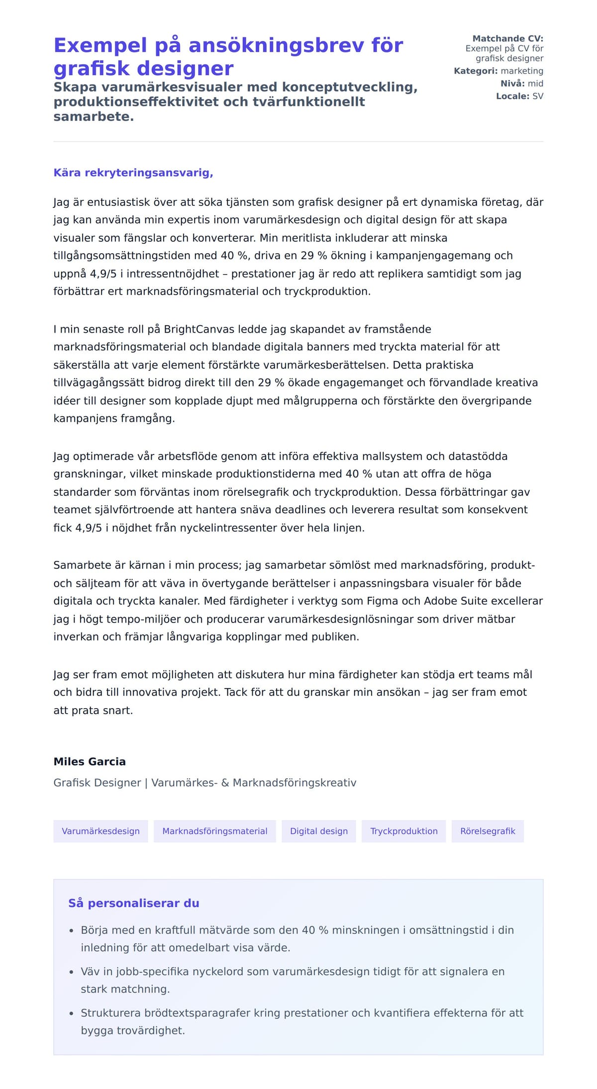 Förhandsgranskning av motivationsbrev för Exempel på ansökningsbrev för grafisk designer