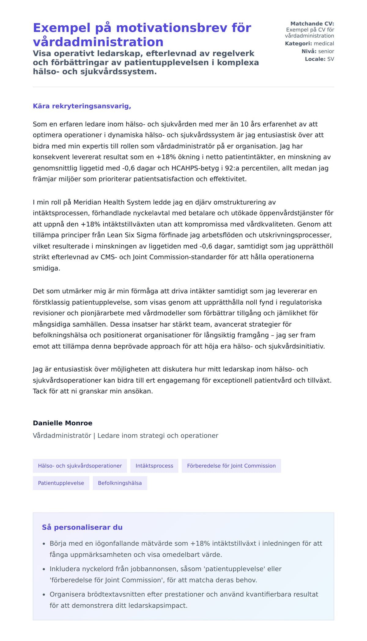 Förhandsgranskning av motivationsbrev för Exempel på motivationsbrev för vårdadministration