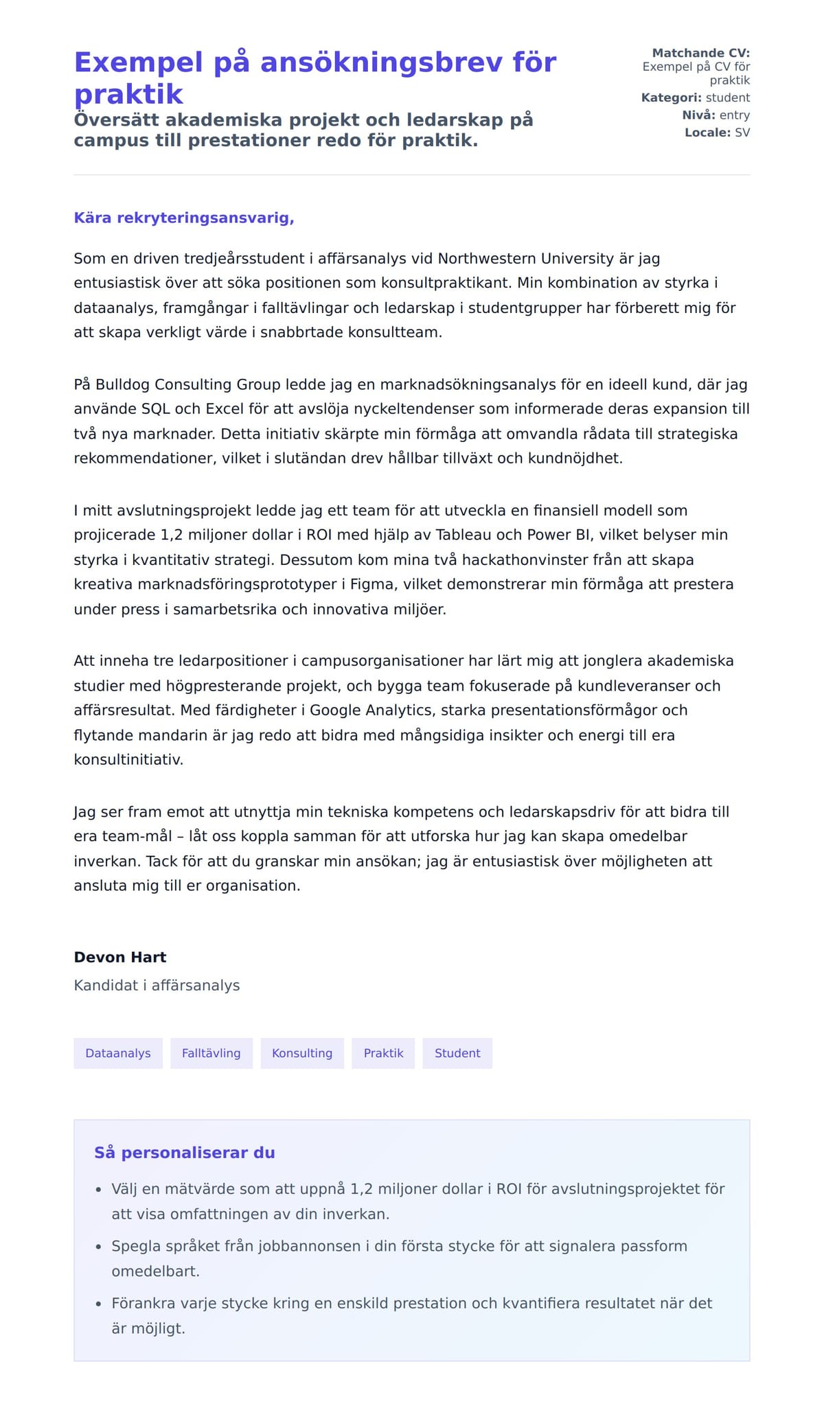 Förhandsgranskning av motivationsbrev för Exempel på ansökningsbrev för praktik