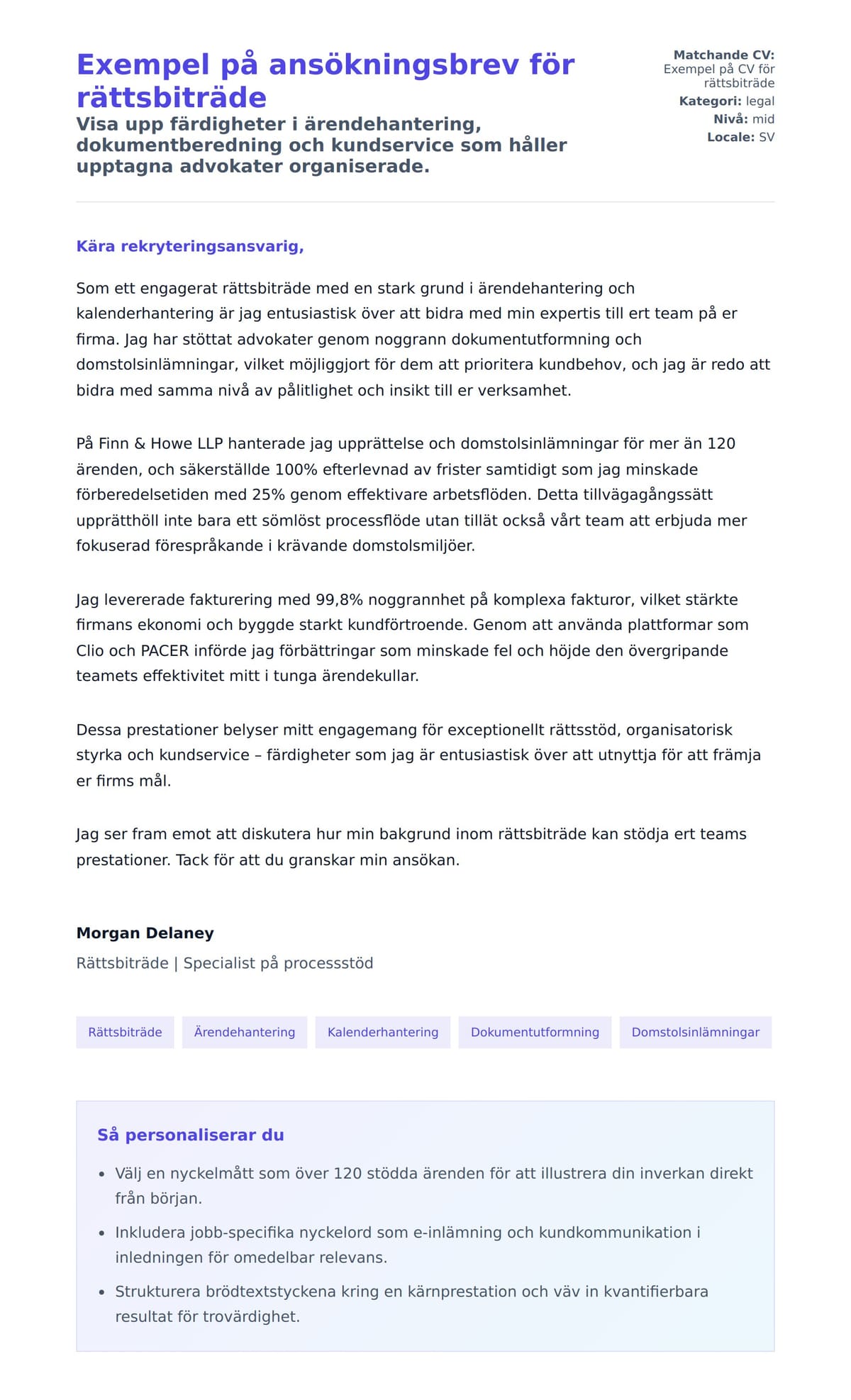 Förhandsgranskning av motivationsbrev för Exempel på ansökningsbrev för rättsbiträde