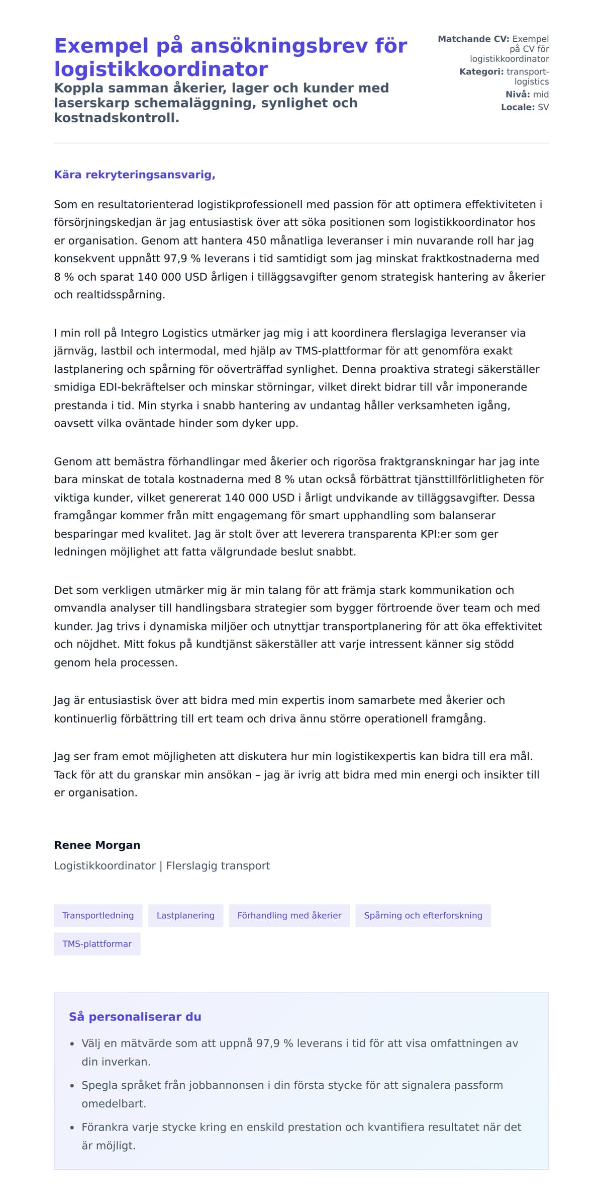 Förhandsgranskning av motivationsbrev för Exempel på ansökningsbrev för logistikkoordinator