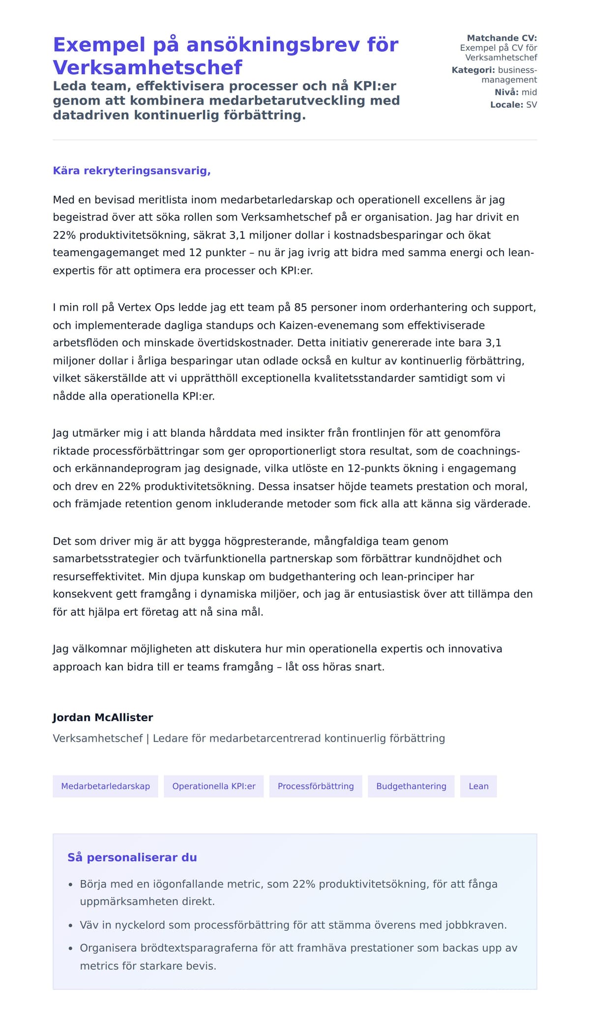 Förhandsgranskning av motivationsbrev för Exempel på ansökningsbrev för Verksamhetschef