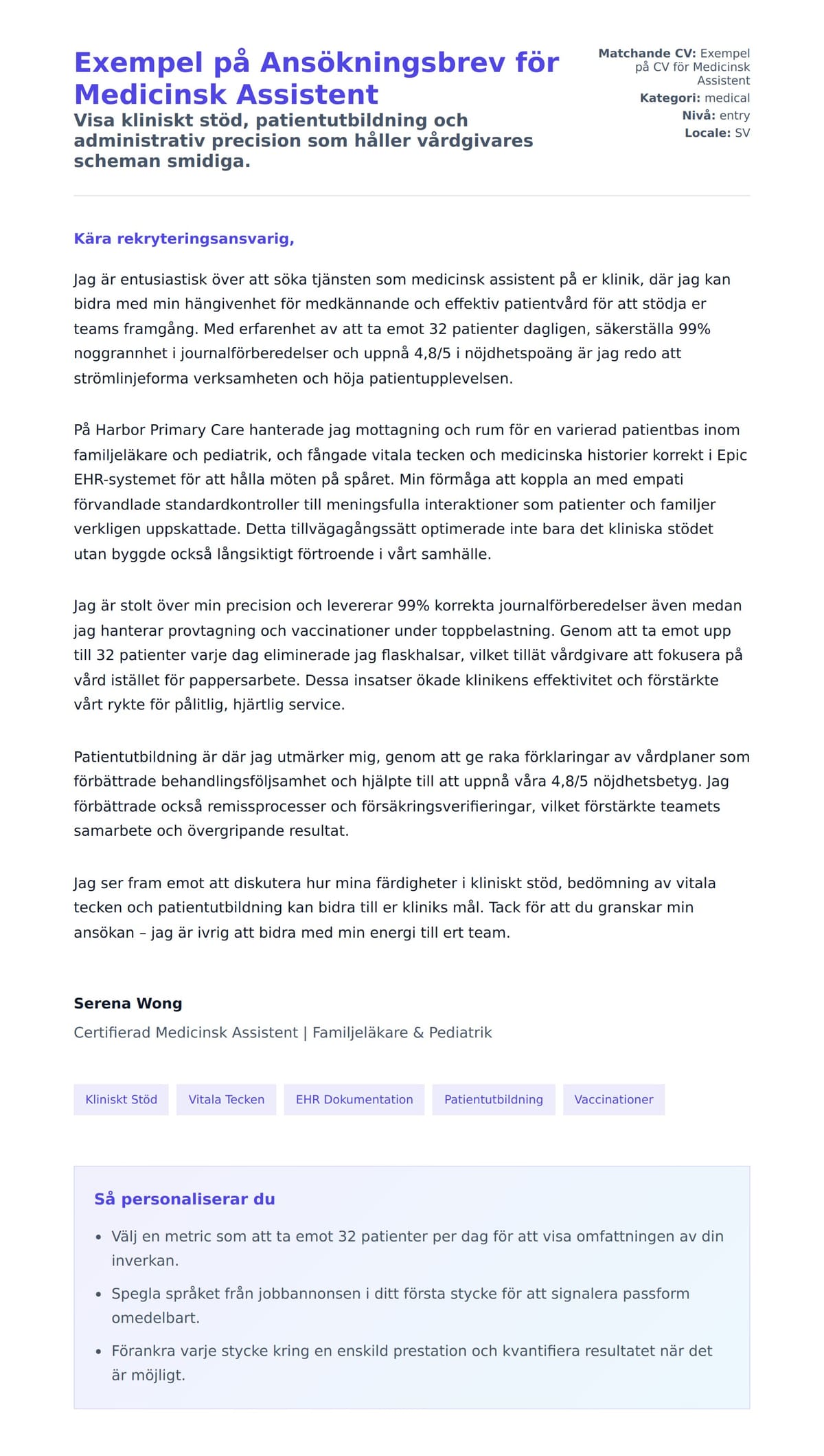 Förhandsgranskning av motivationsbrev för Exempel på Ansökningsbrev för Medicinsk Assistent