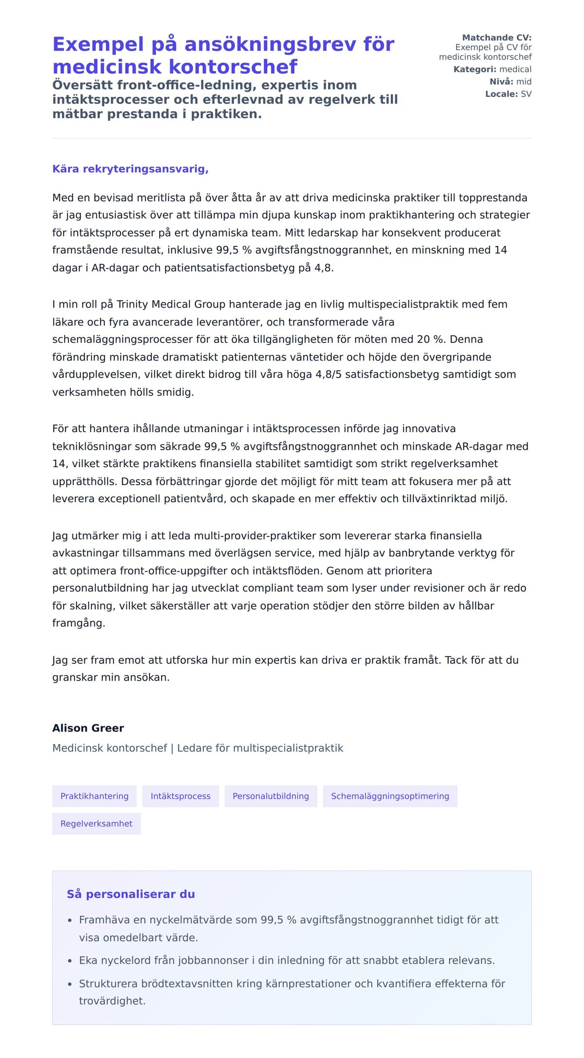 Förhandsgranskning av motivationsbrev för Exempel på ansökningsbrev för medicinsk kontorschef