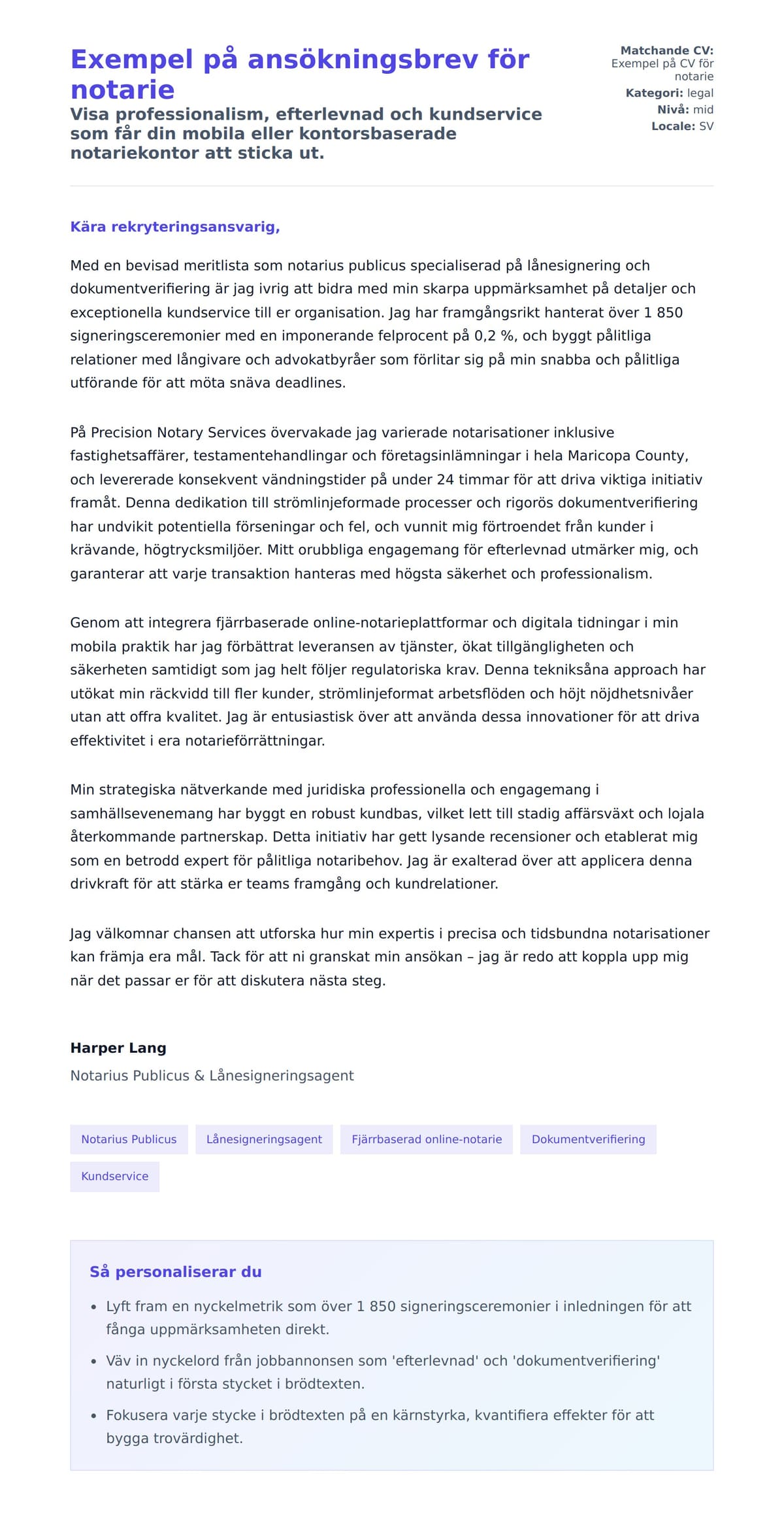 Förhandsgranskning av motivationsbrev för Exempel på ansökningsbrev för notarie