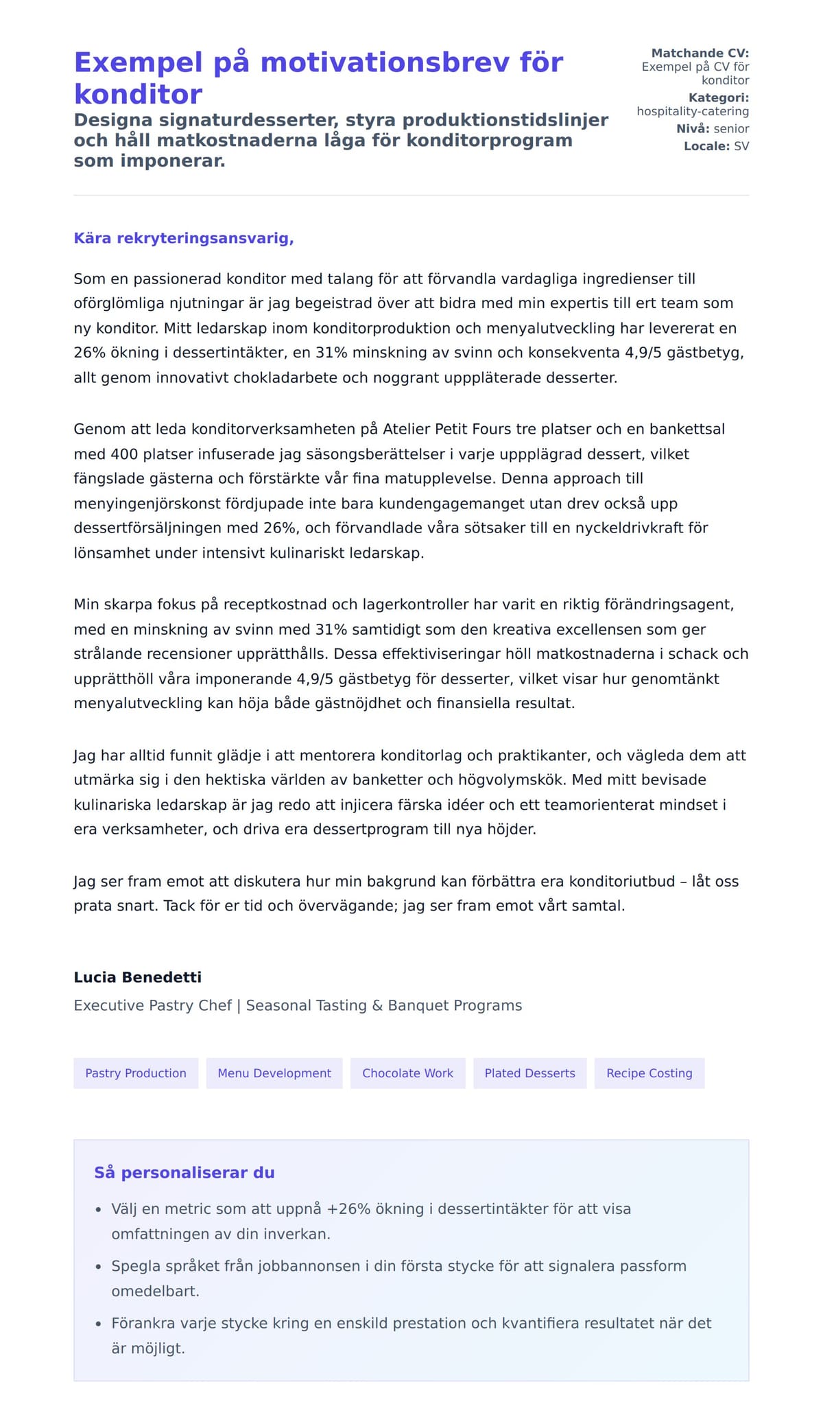 Förhandsgranskning av motivationsbrev för Exempel på motivationsbrev för konditor
