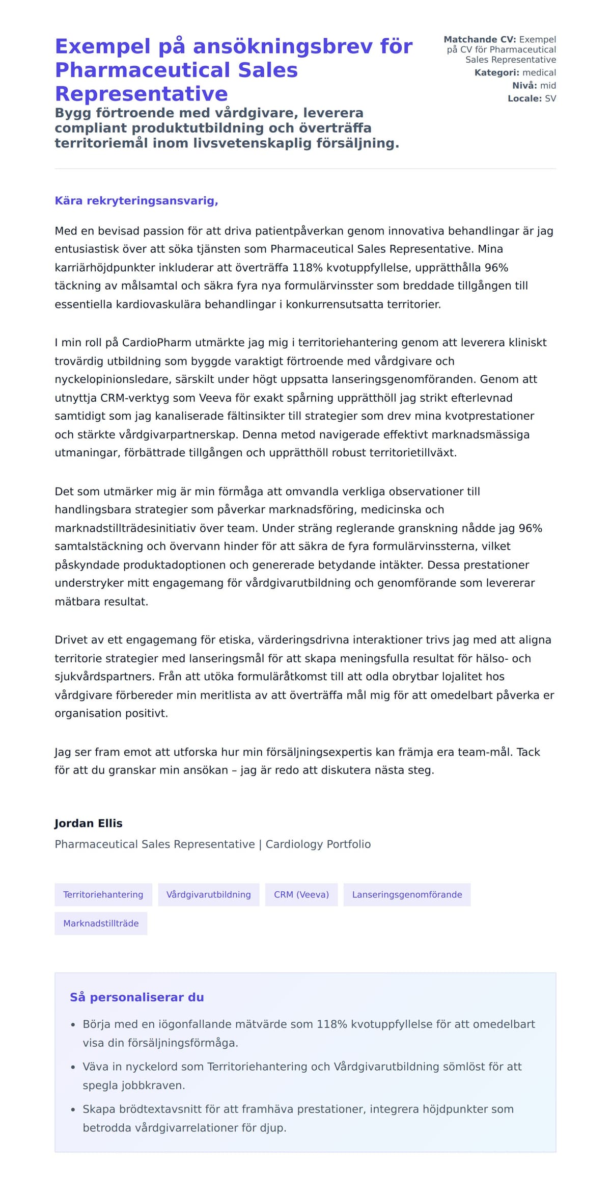 Förhandsgranskning av motivationsbrev för Exempel på ansökningsbrev för Pharmaceutical Sales Representative