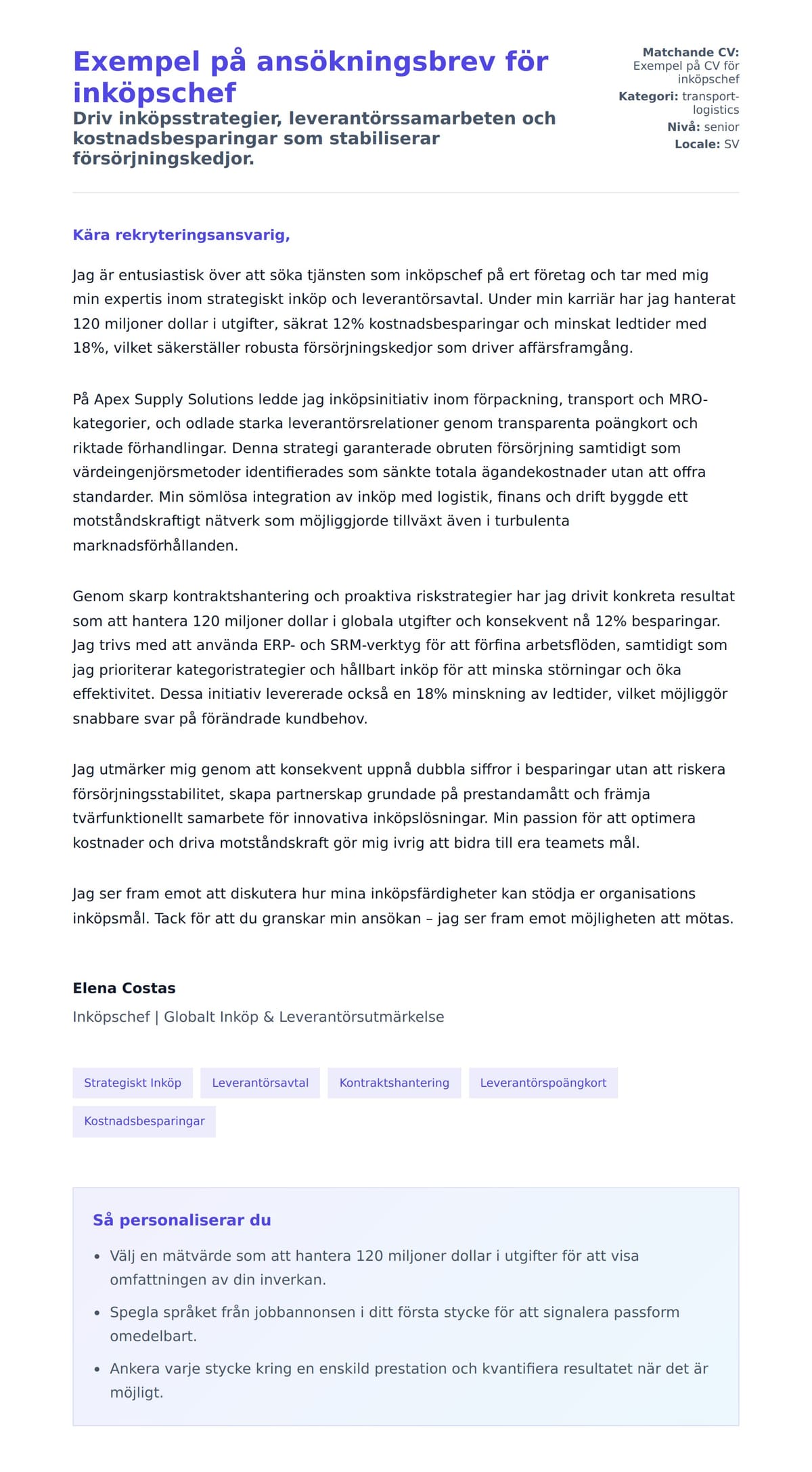 Förhandsgranskning av motivationsbrev för Exempel på ansökningsbrev för inköpschef