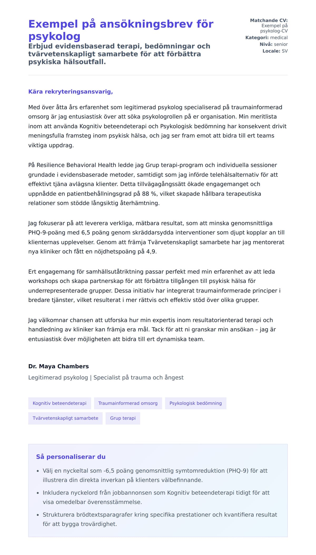 Förhandsgranskning av motivationsbrev för Exempel på ansökningsbrev för psykolog