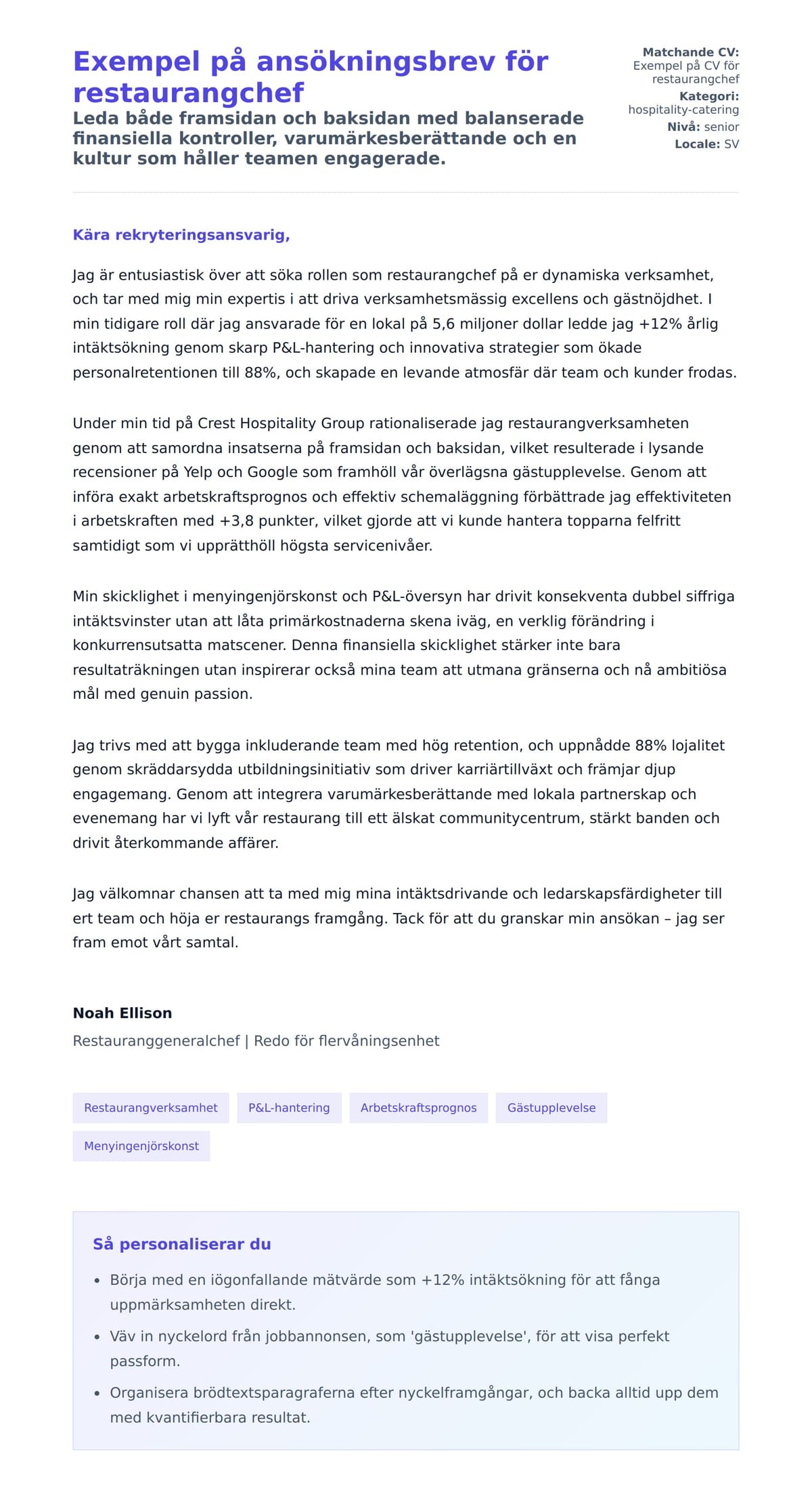 Förhandsgranskning av motivationsbrev för Exempel på ansökningsbrev för restaurangchef