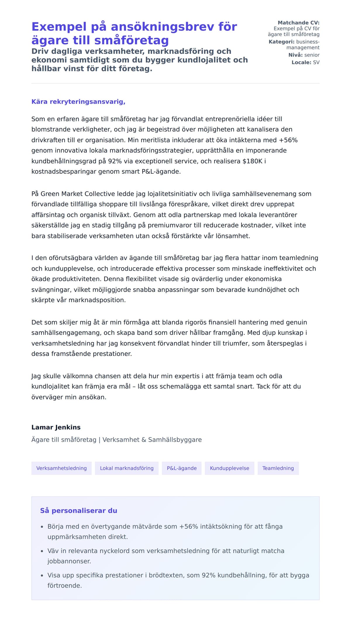 Förhandsgranskning av motivationsbrev för Exempel på ansökningsbrev för ägare till småföretag