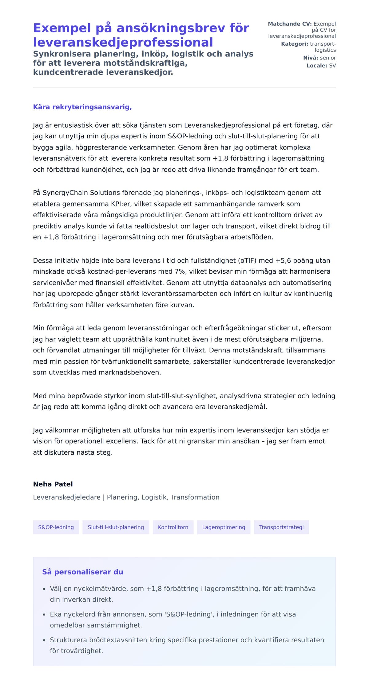 Förhandsgranskning av motivationsbrev för Exempel på ansökningsbrev för leveranskedjeprofessional