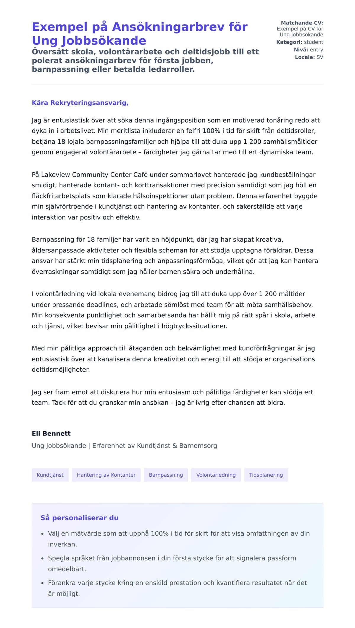 Förhandsgranskning av motivationsbrev för Exempel på Ansökningarbrev för Ung Jobbsökande